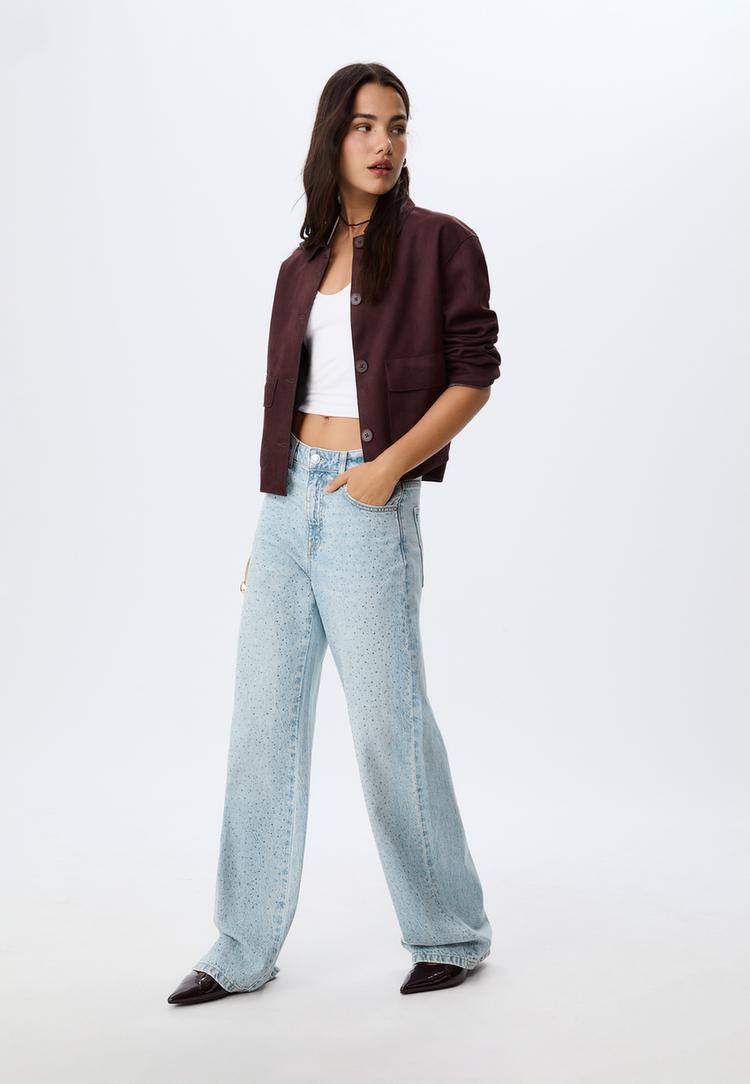 jeans straight fit con brillantini