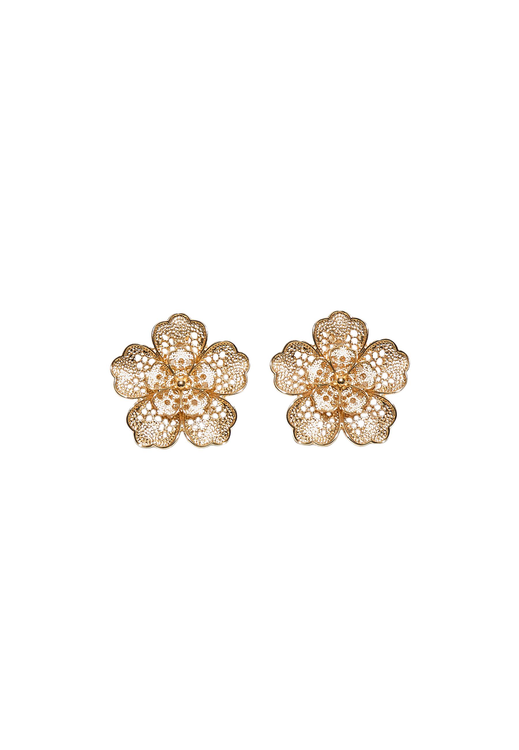 Lace-effect flower earrings — Gold