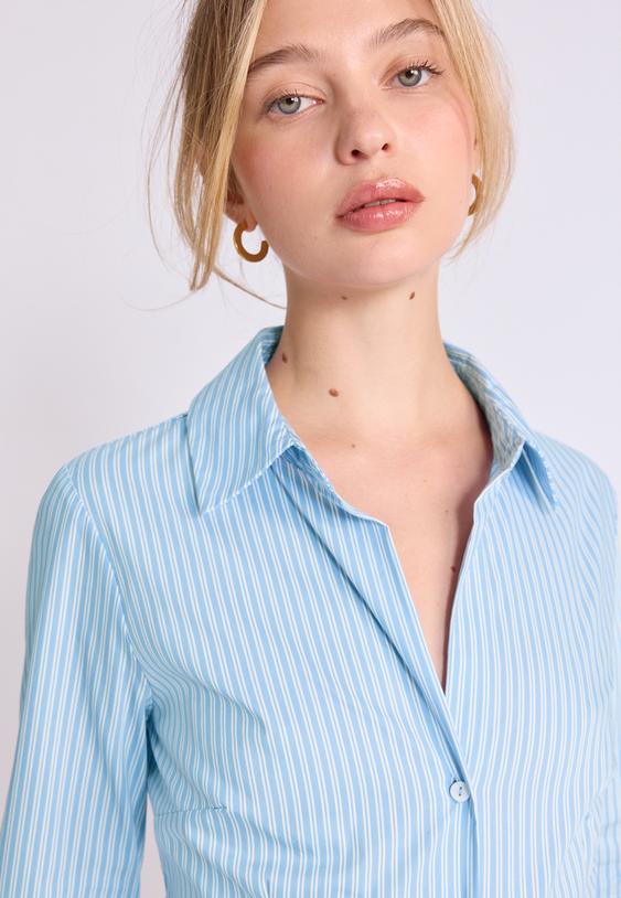 Stradivarius Basic Striped Fitted Shirt Sky Blue M