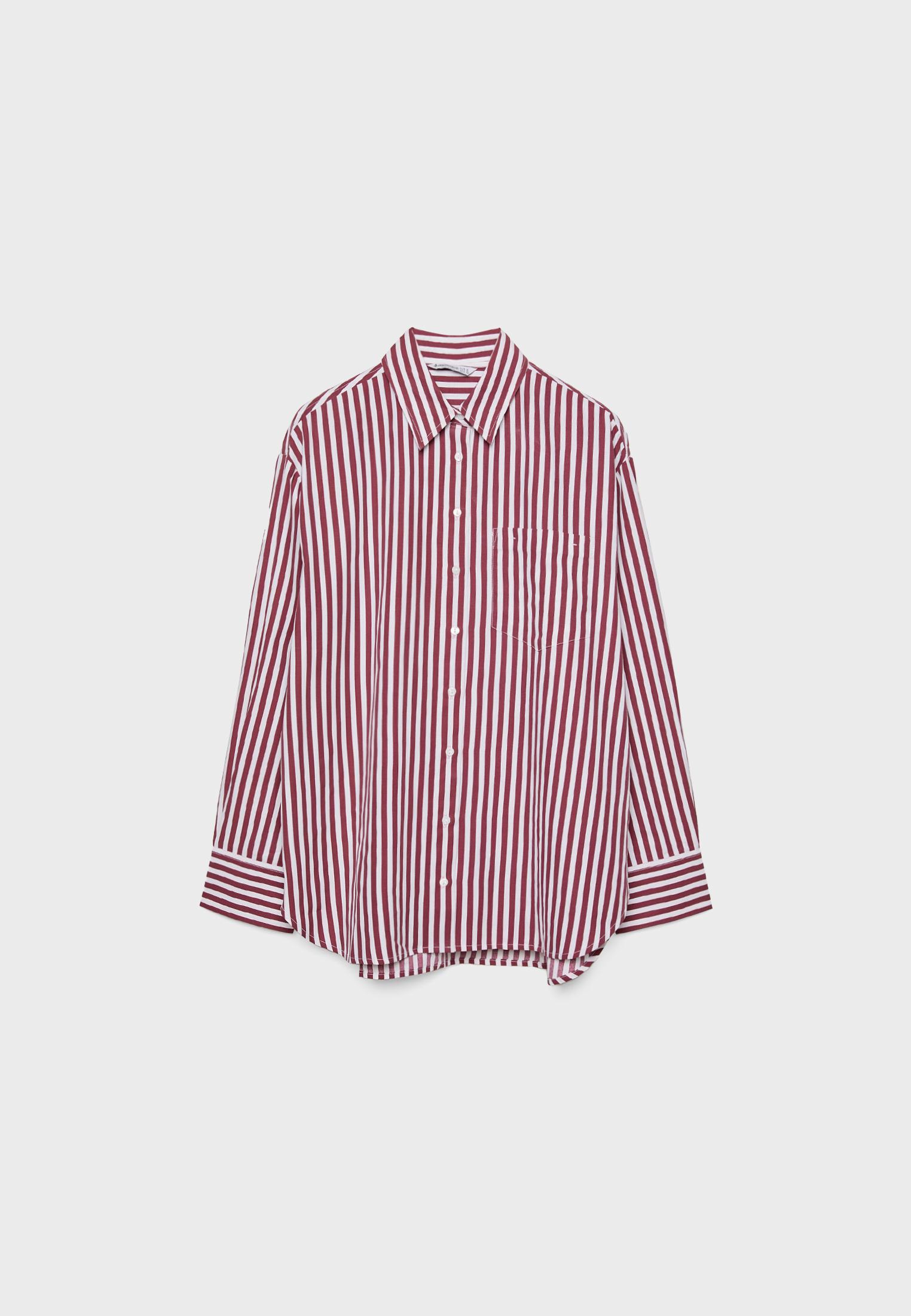 Oversize striped poplin shirt with pocket Women s fashion Stradivarius Montenegro