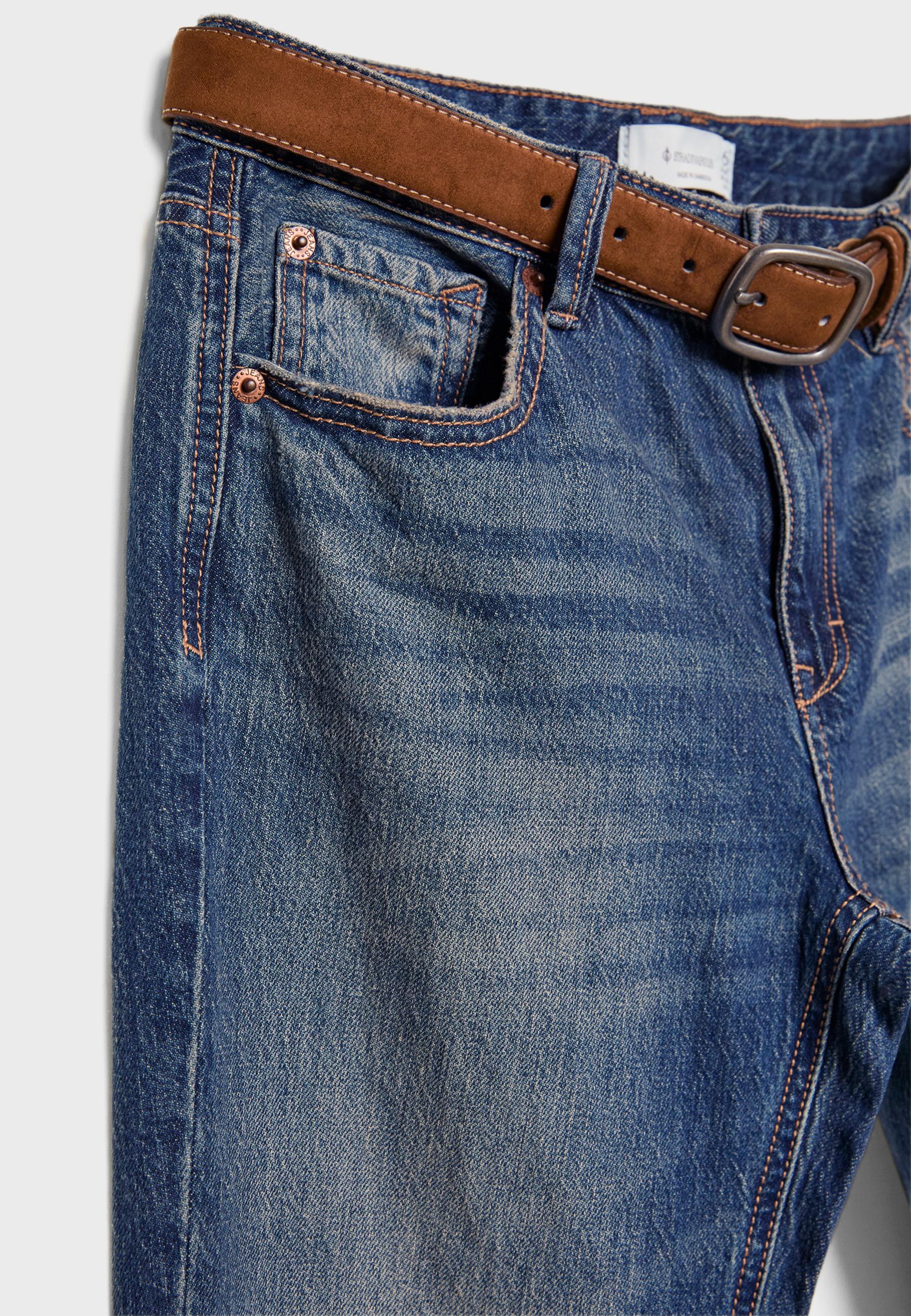 D68 Boot-cut jeans with belt — MEDIUM DENIM WASH