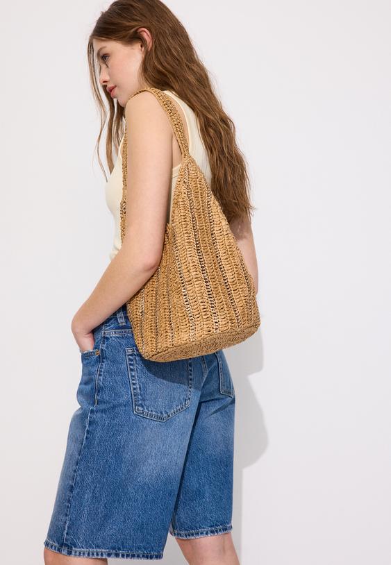 bolso hombro rafia hilo metalizado