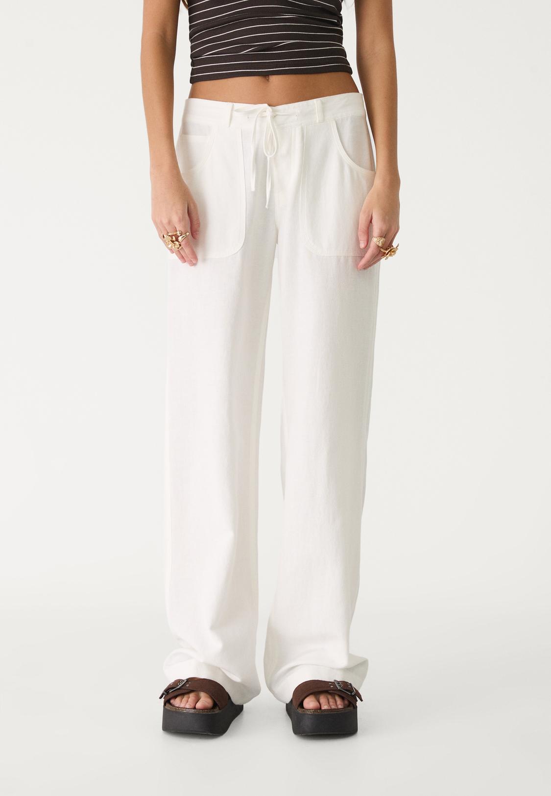 Linen blend trousers with pocket Women's fashion Stradivarius
