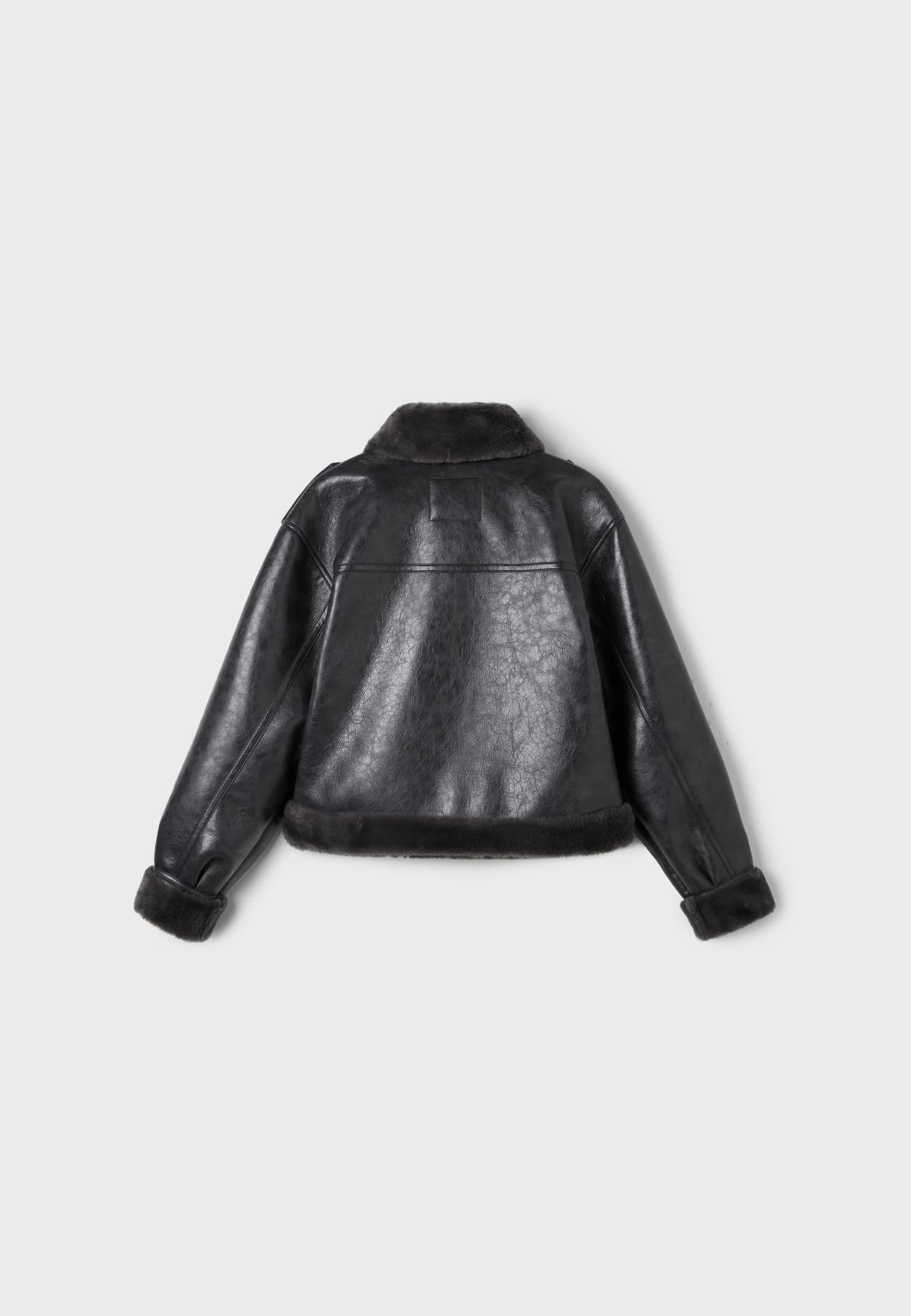 Leather effect double-faced biker jacket — Dark grey