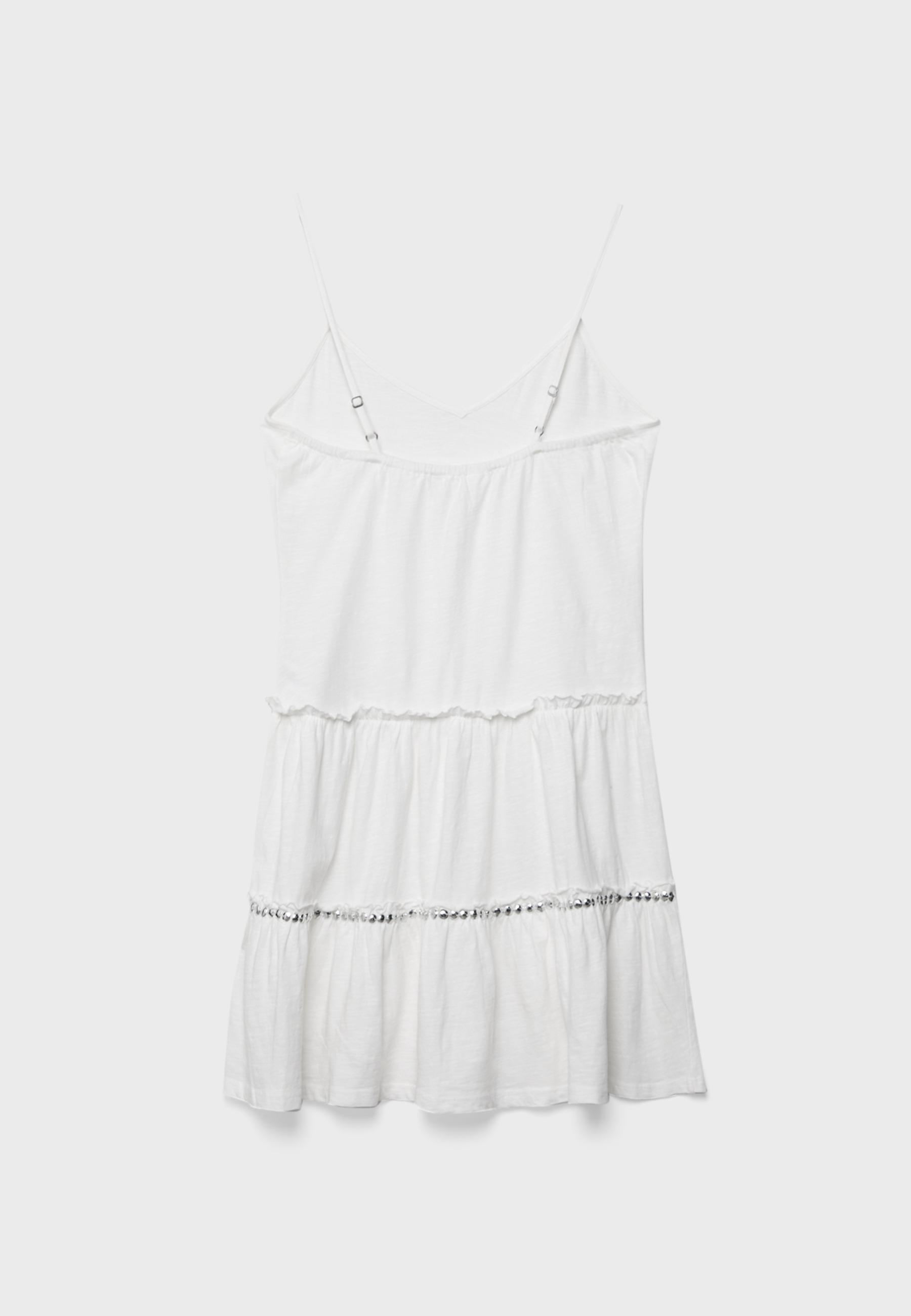 Ruffled dress with studs — Ecru