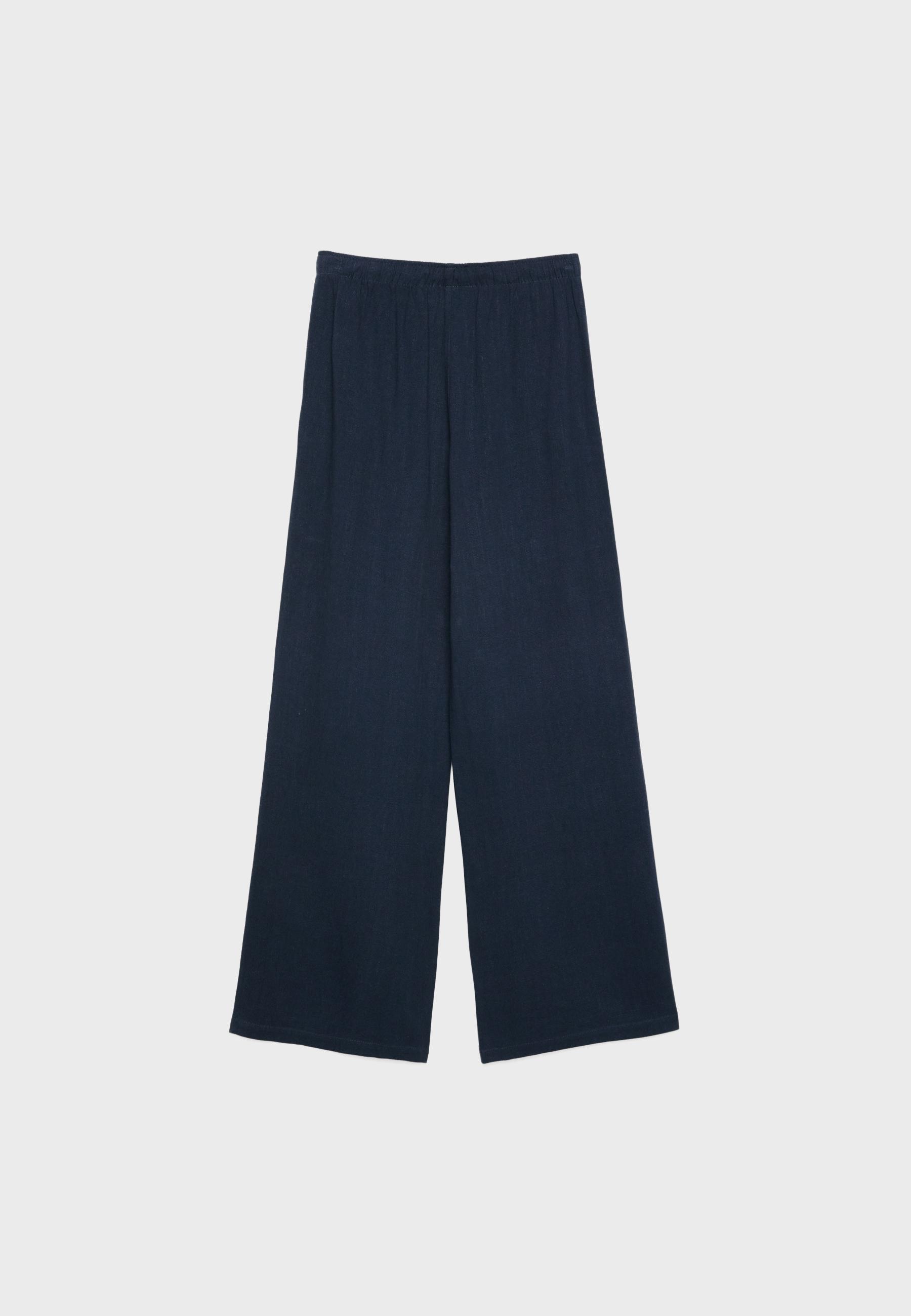 Straight-leg linen-look trousers — Dark blue