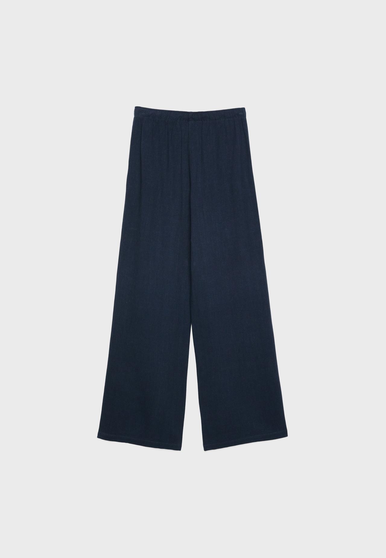 Straight-leg linen-effect trousers — Dark blue