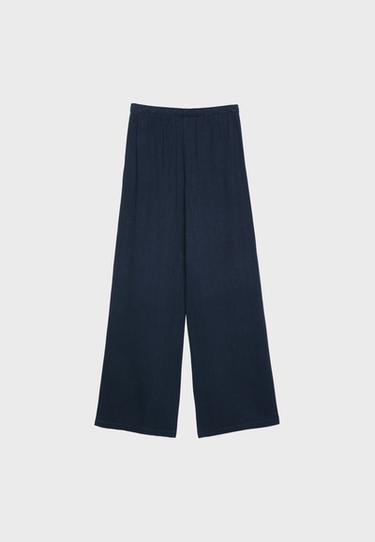 Straight-leg linen-effect trousers — Dark blue 8