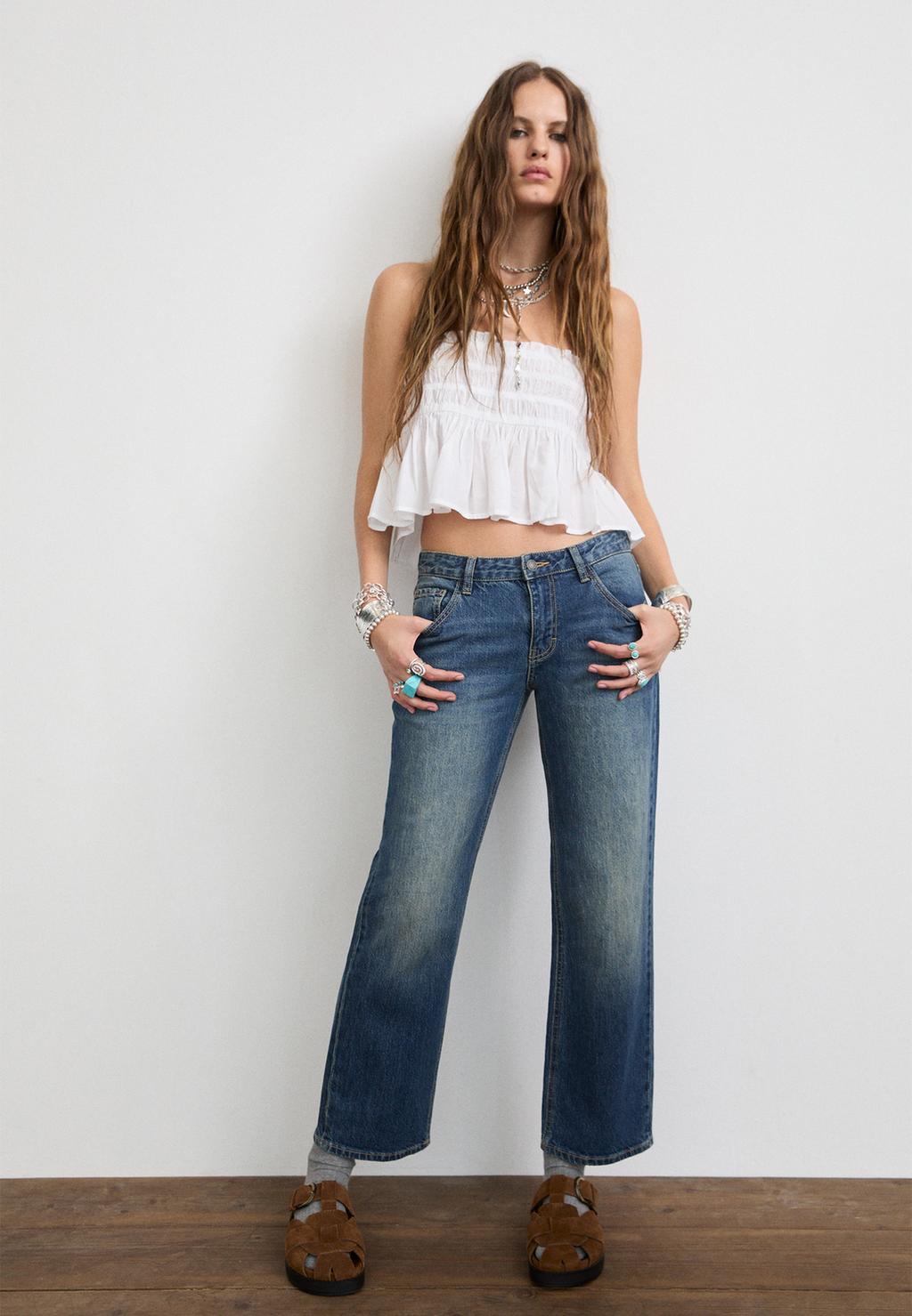 Cropped straight fit jeans