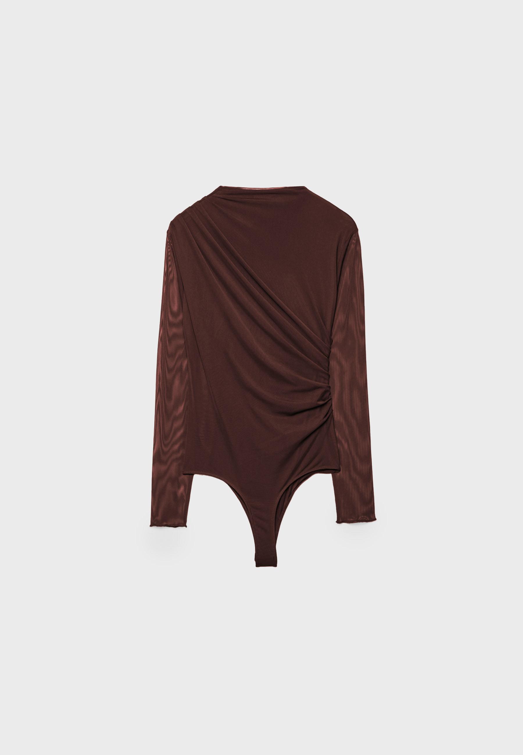 Ruched tulle bodysuit — Brown