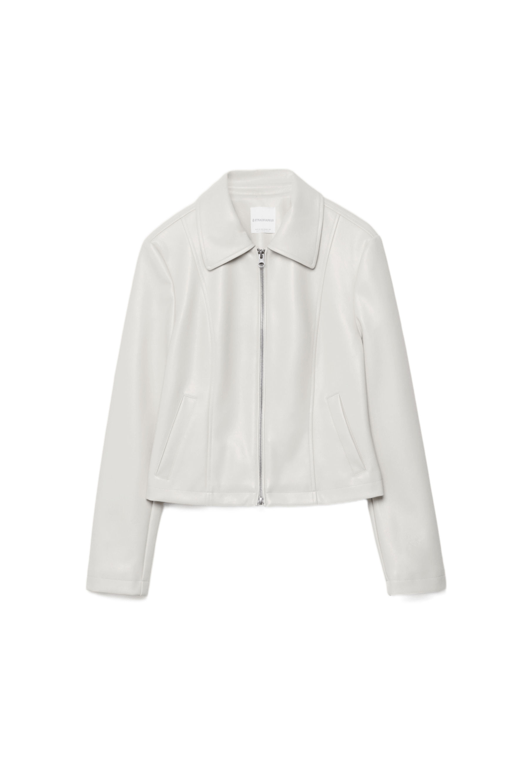 Fitted leather effect jacket — Ecru