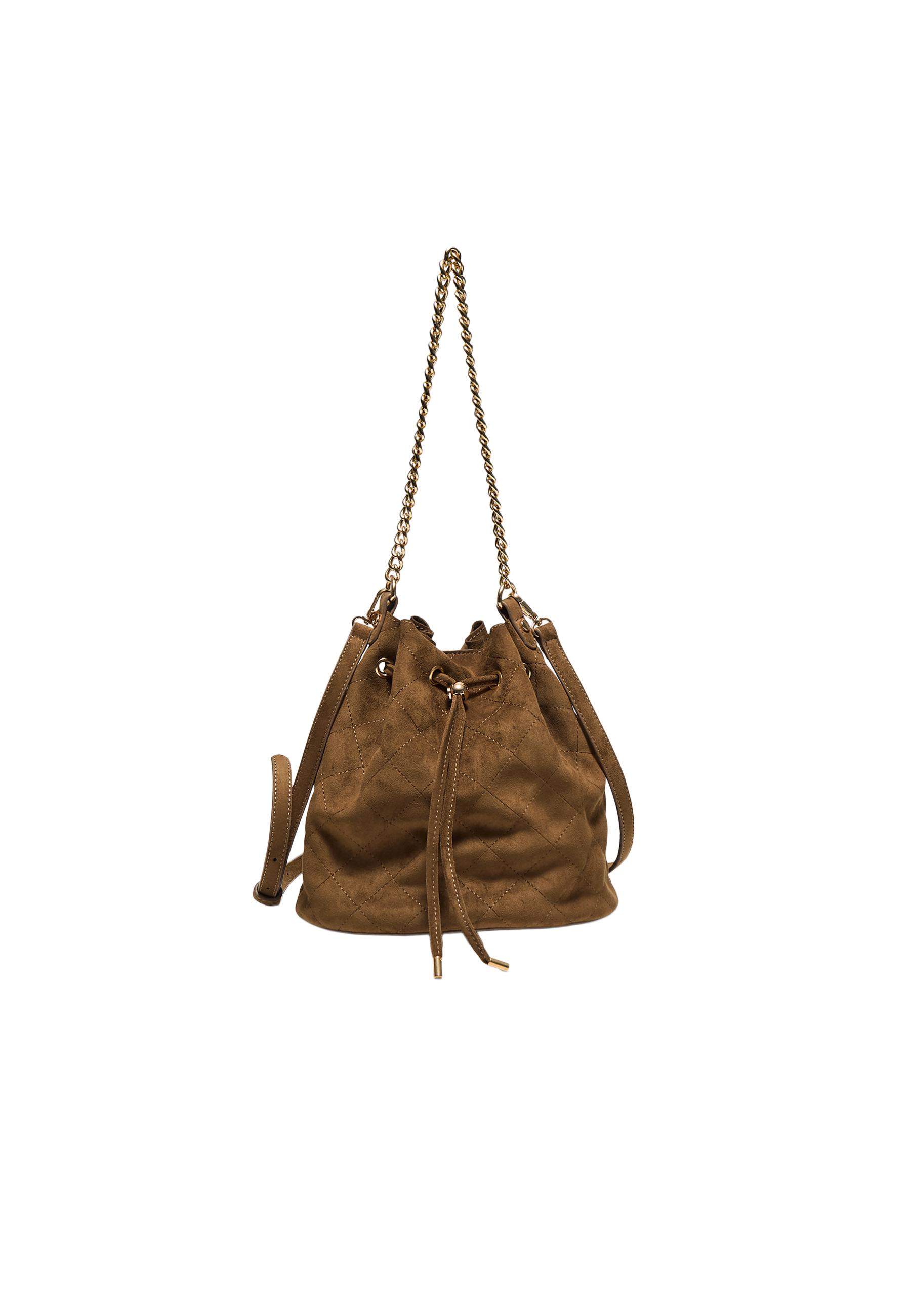 Quilted bucket crossbody bag — Brown