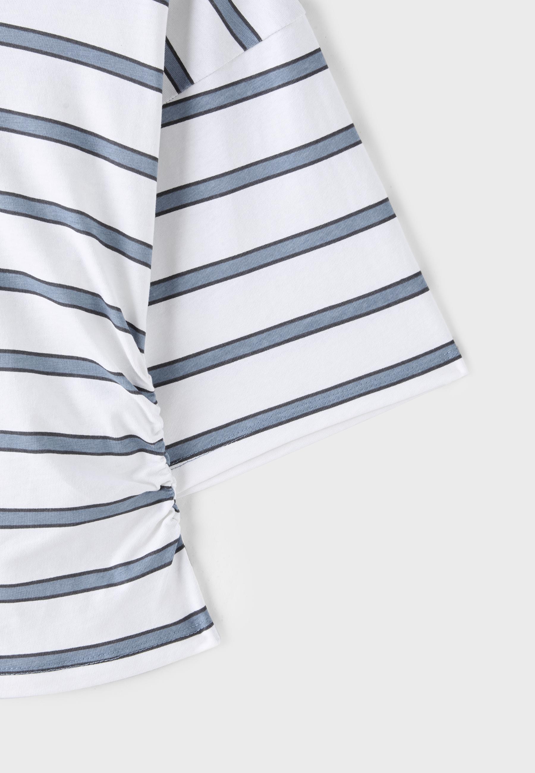 Striped V-neck kimono sleeve T-shirt — Sky blue