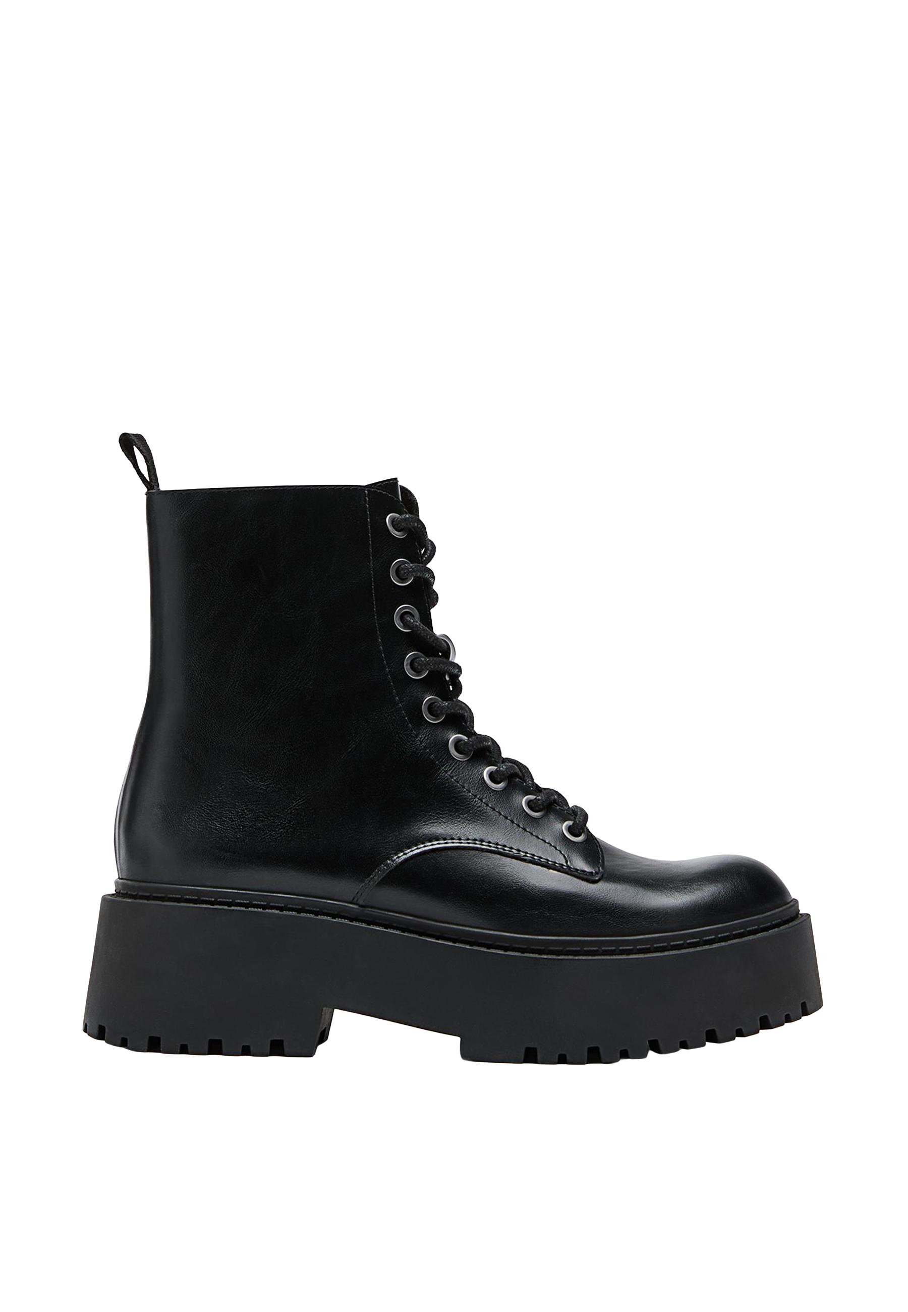 Flat lace-up ankle boots — BLACK 