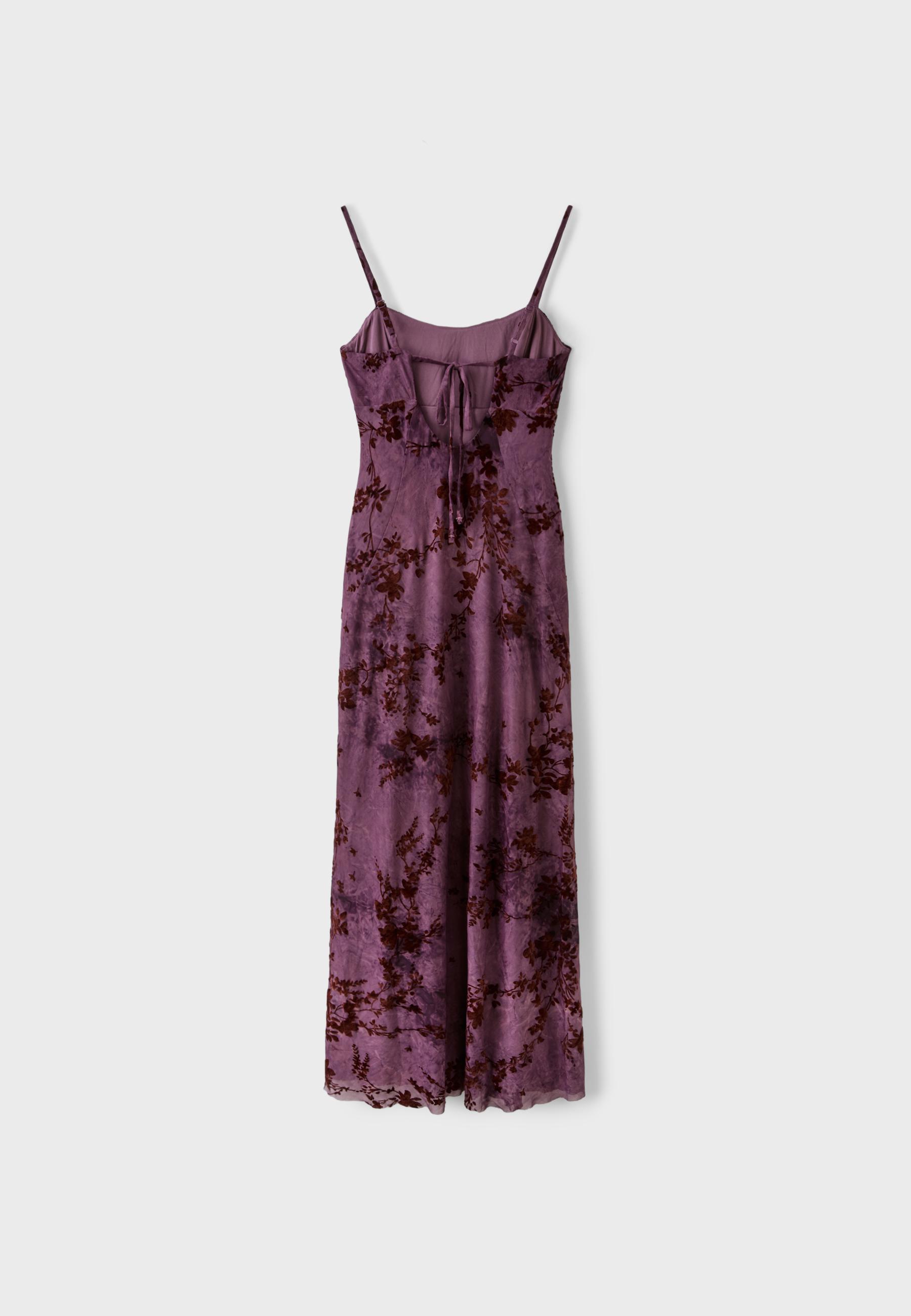 Flocked strap midi dress — Purple