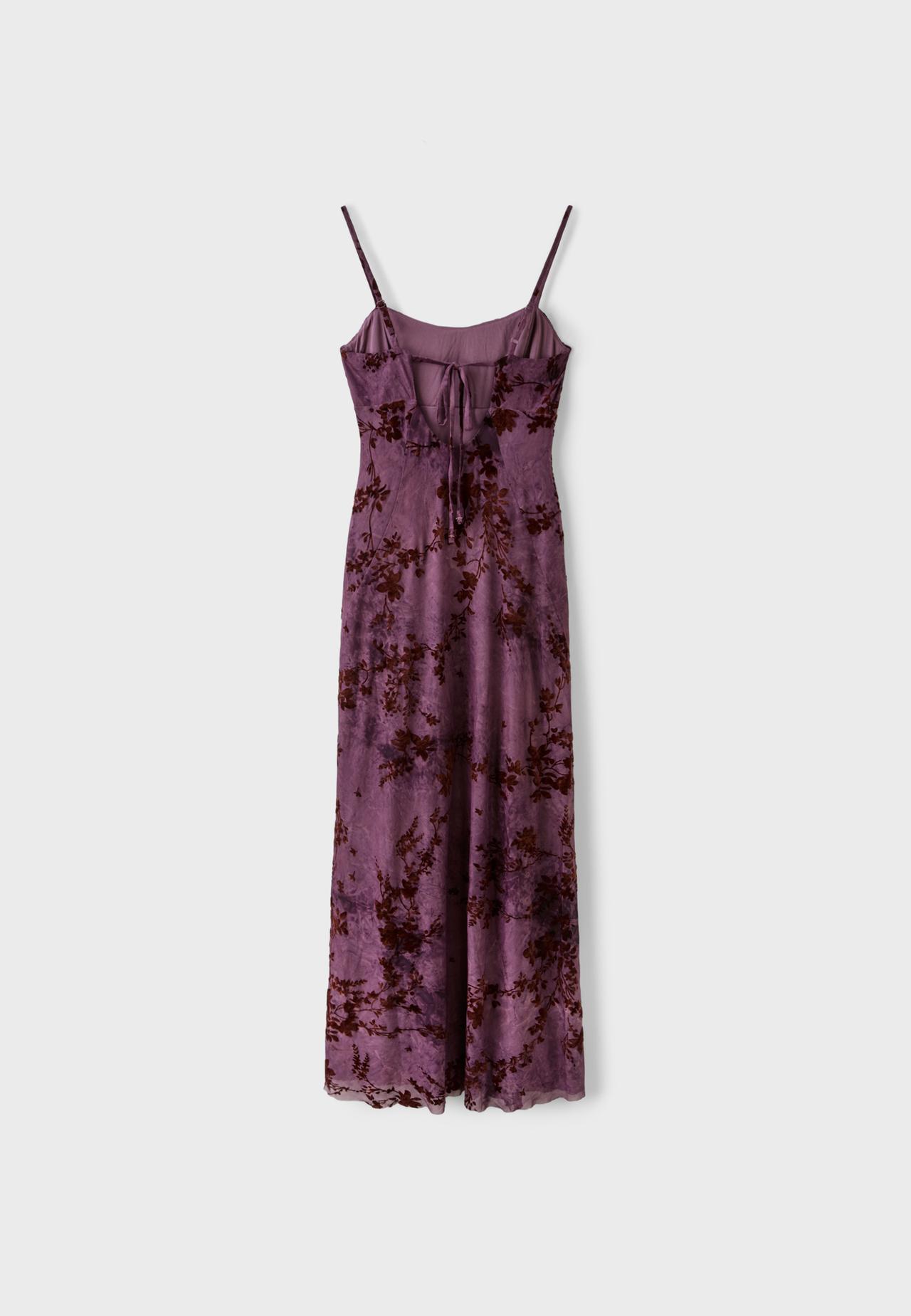 Flocked midi dress with straps — Purple
