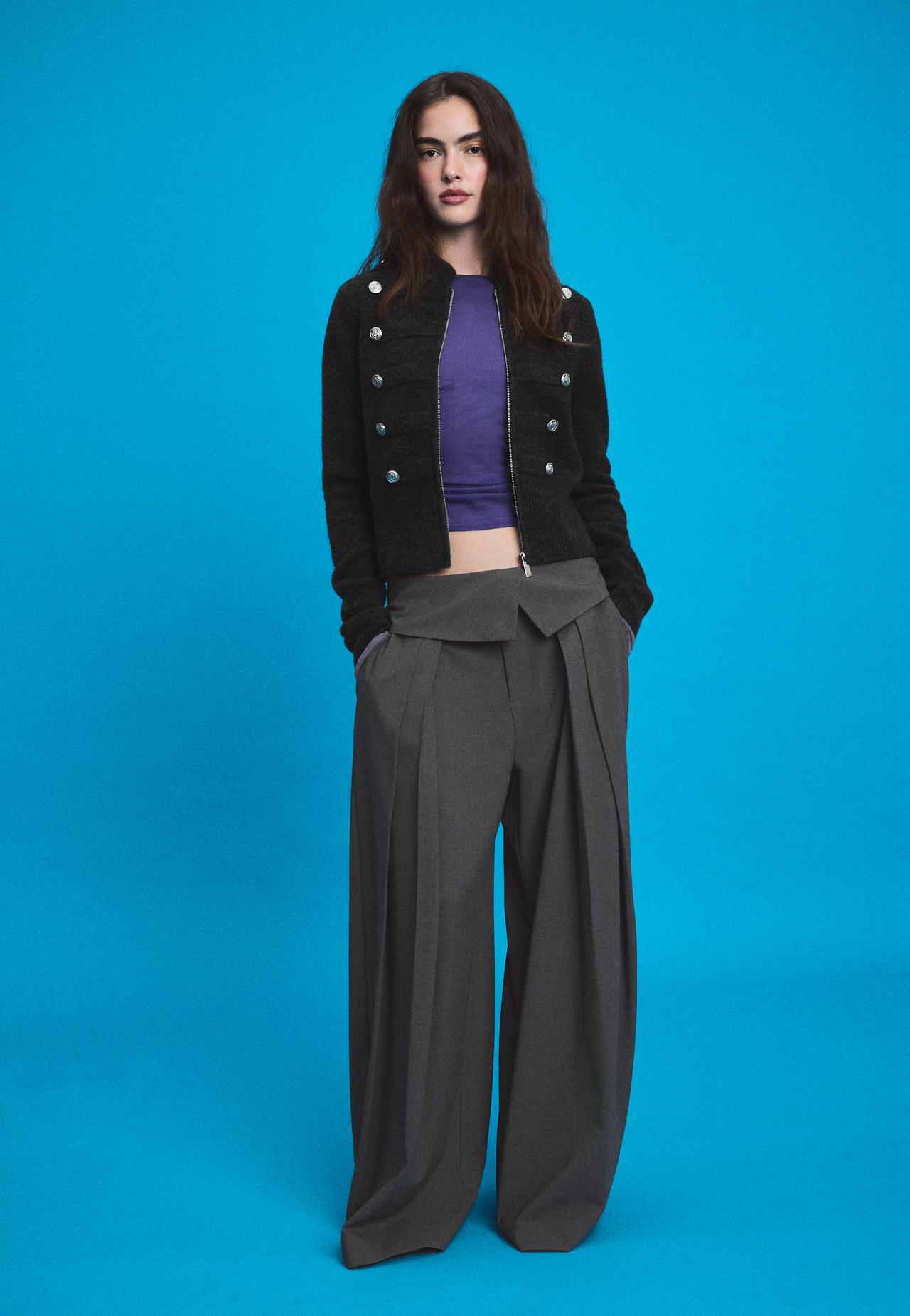 Soft-touch button-up knit cardigan — Dark grey