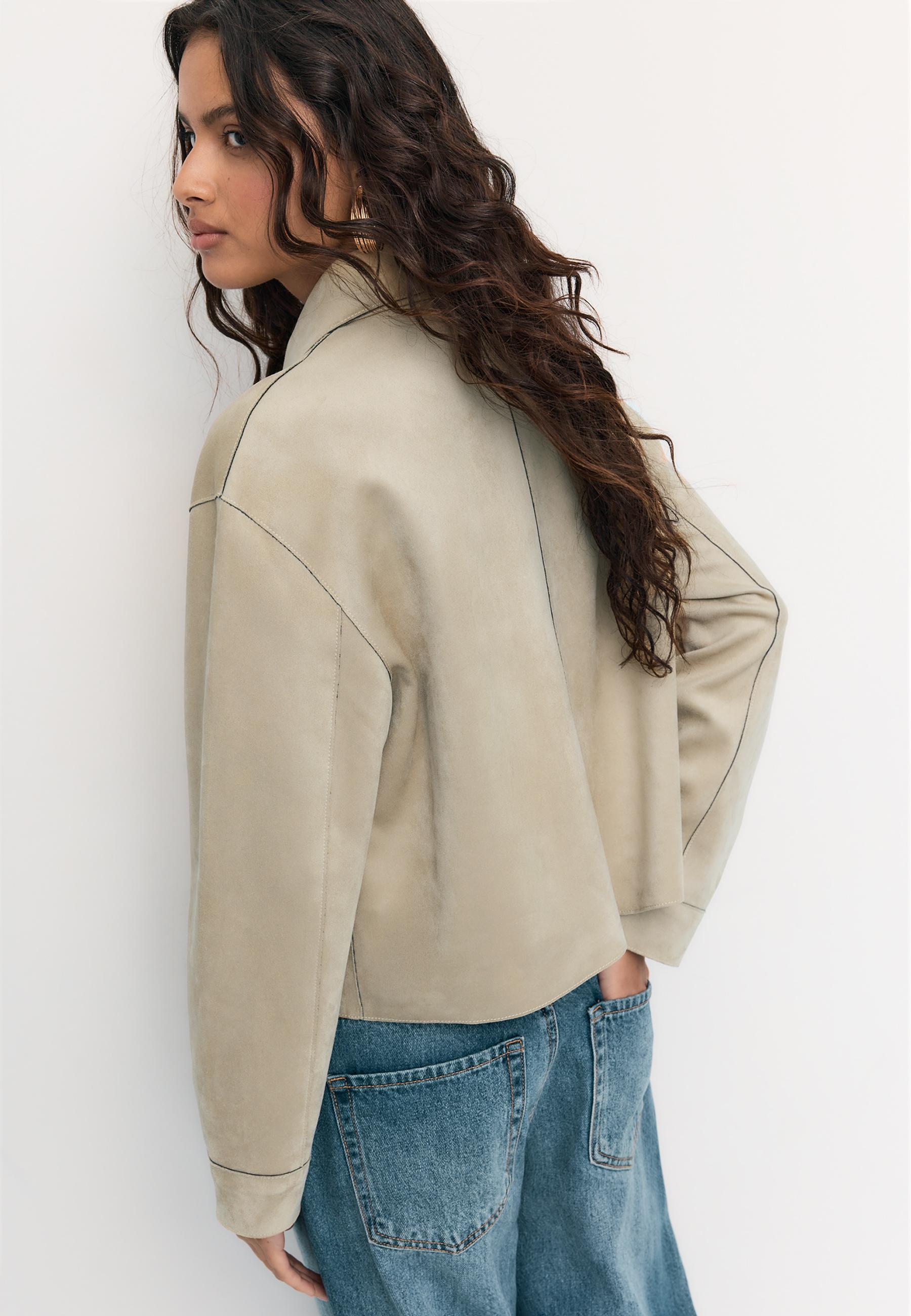 Faux suede jacket with pockets — Stone