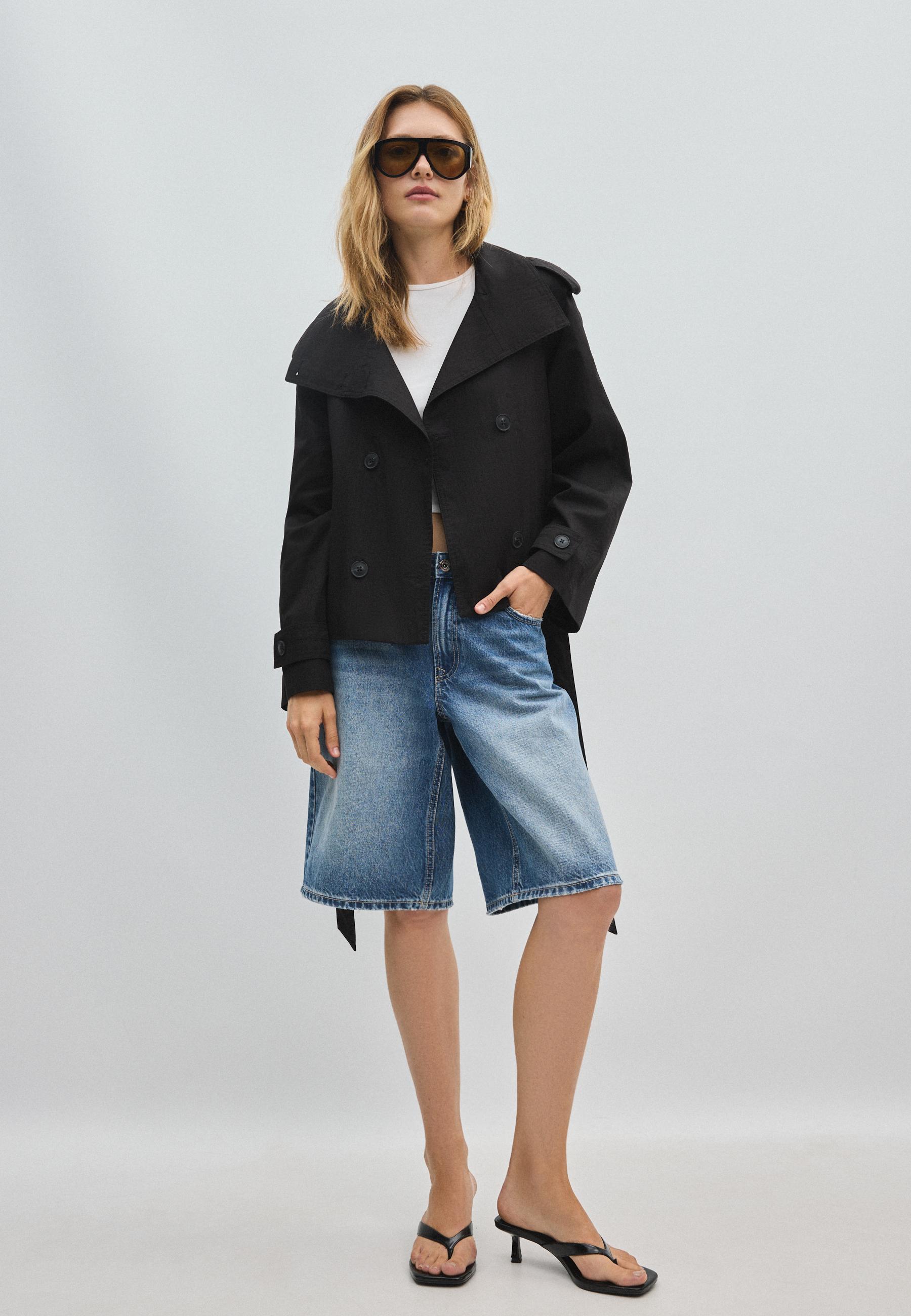 High neck belted trench coat — Black
