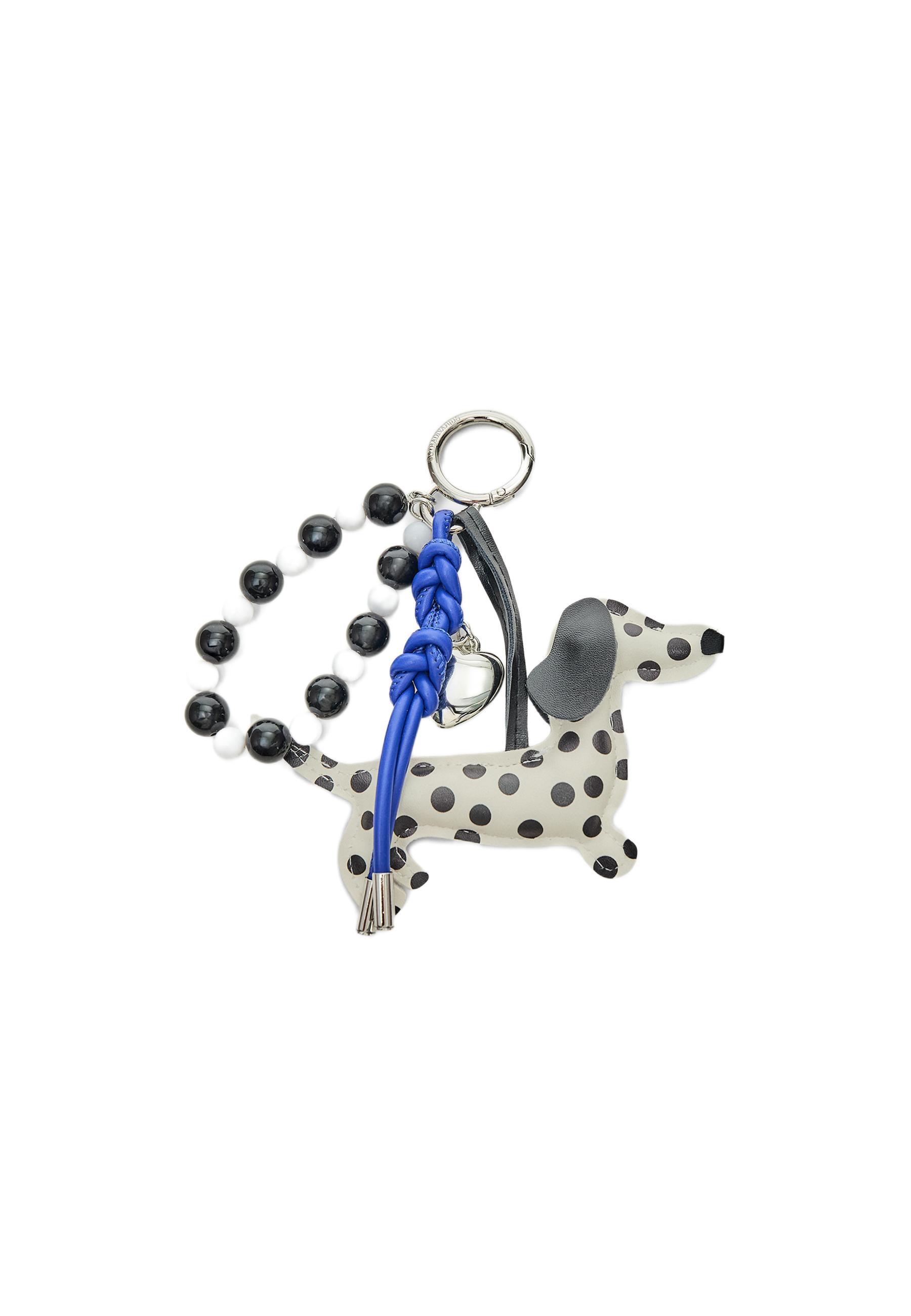 Polka dot dog charm keyring — White