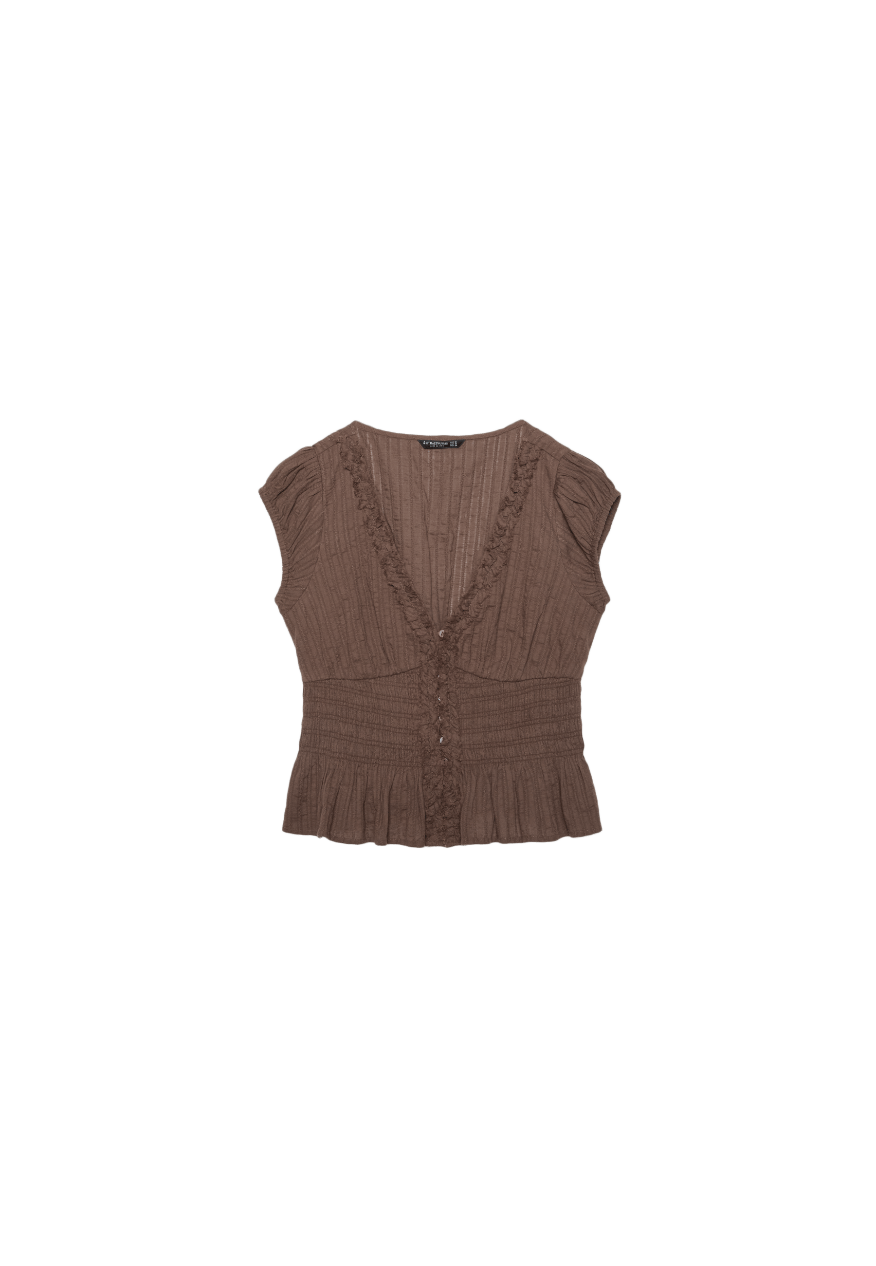 Short sleeve shirred shirt — Brown