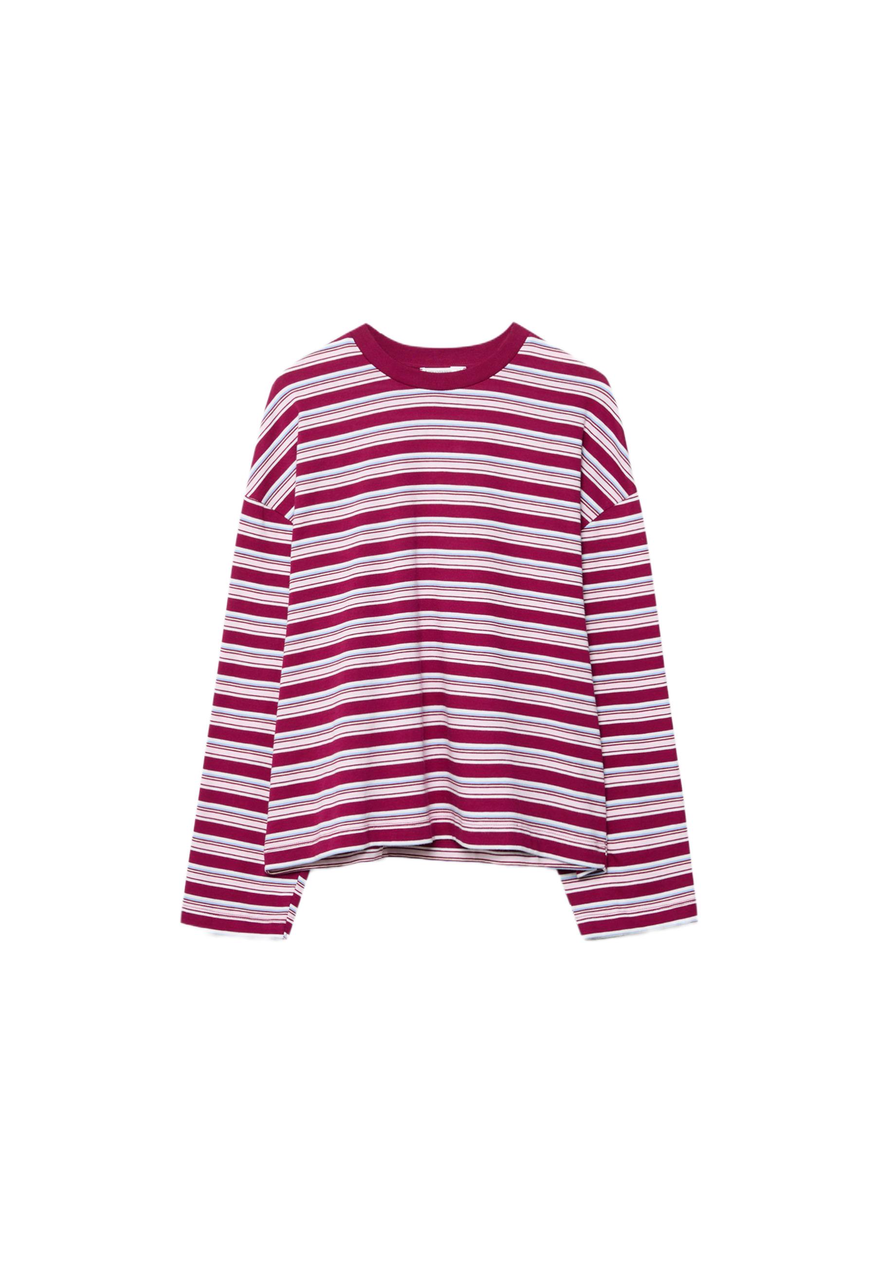 Oversize long sleeve striped T-shirt — Burgundy