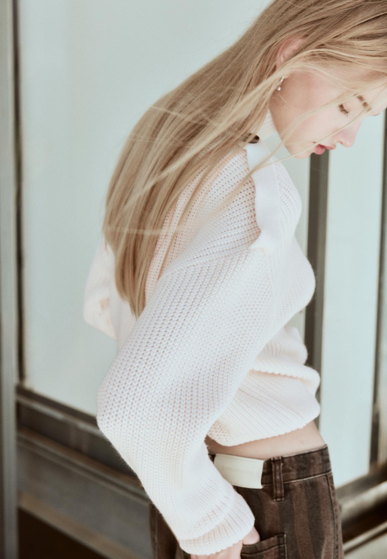 High neck button-up knit cardigan — Vanilla