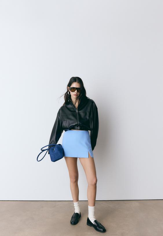 Stradivarius Skort With Side Split Sky Blue Xl