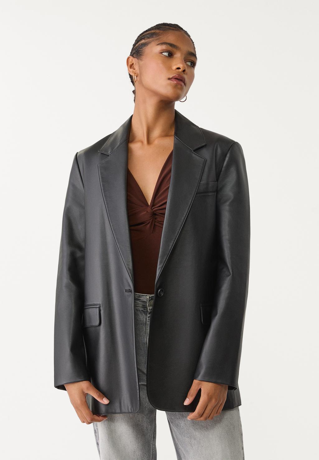 Regular fit leather effect blazer