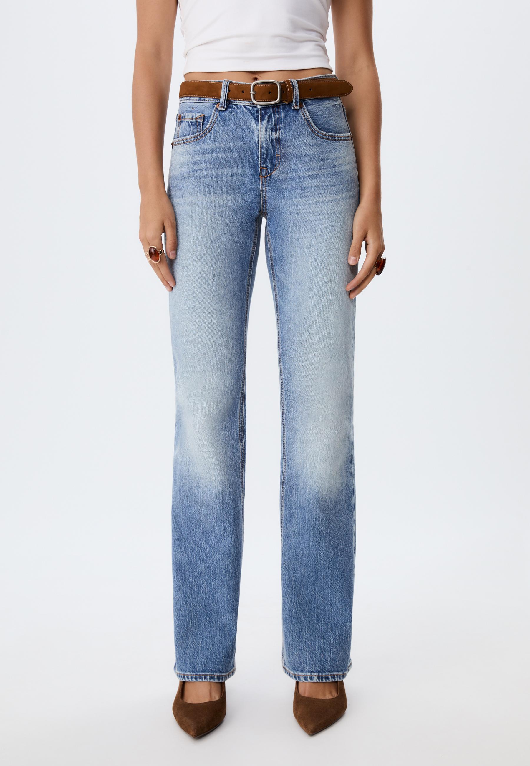 D68 Boot-cut jeans with belt — MEDIUM BLUE DENIM