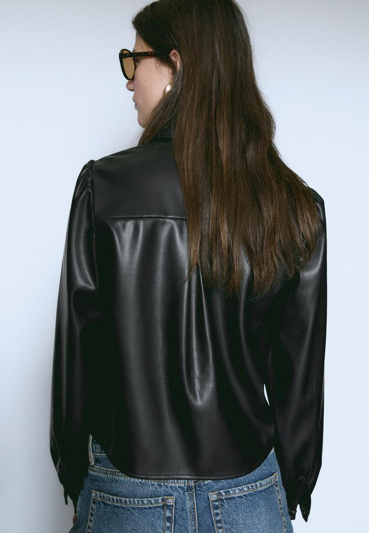 chemise similicuir manches bouffantes