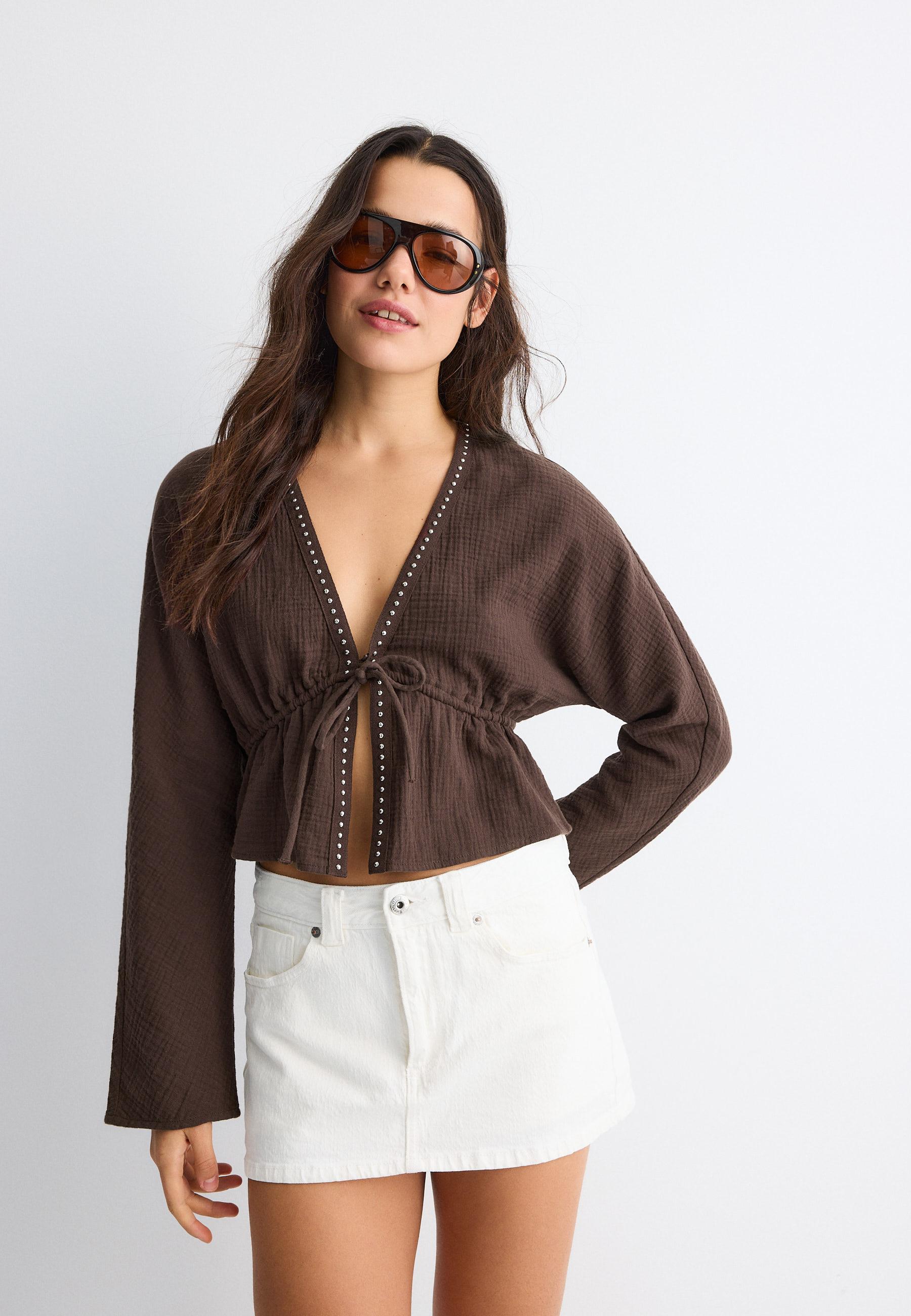 Open studded shirt — Brown