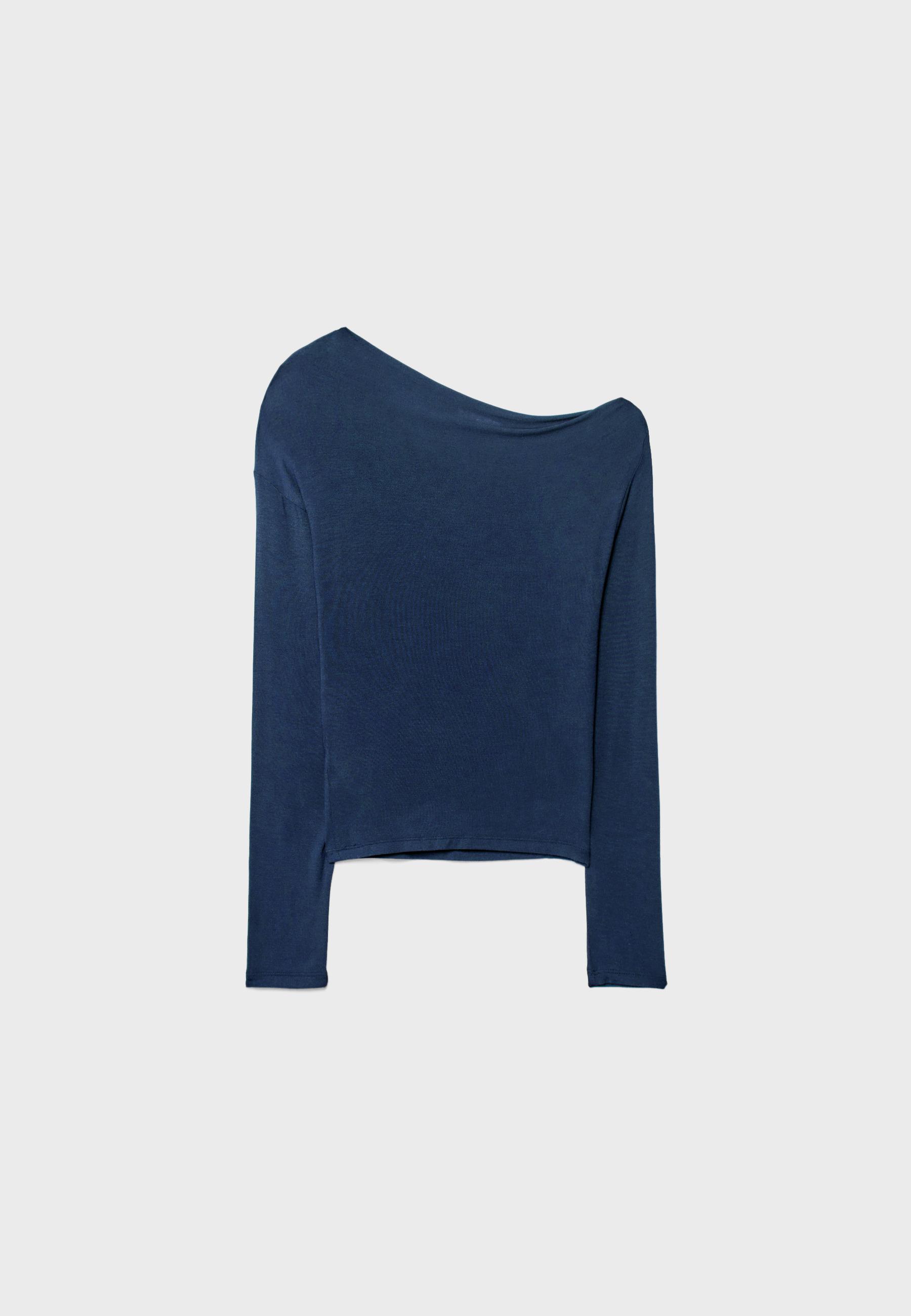 Asymmetrical neckline top — Navy blue