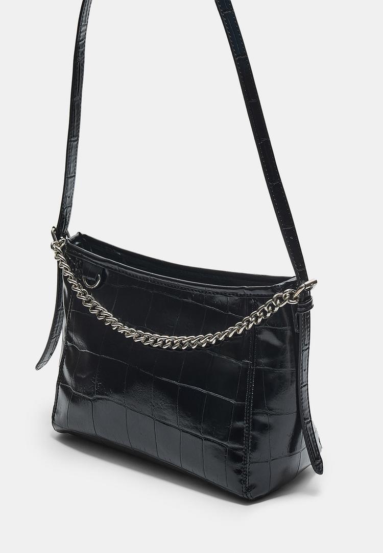 mock croc crossbody bag with chain