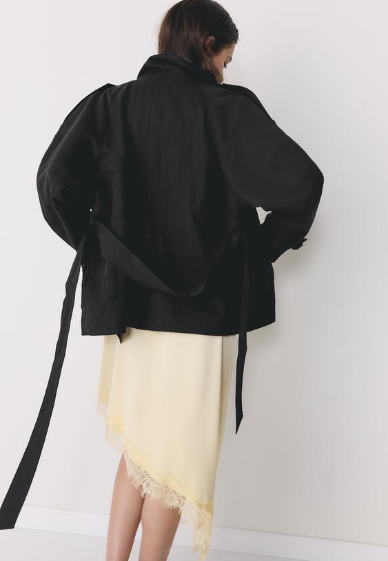 Stradivarius High-Neck Trench Coat Black M
