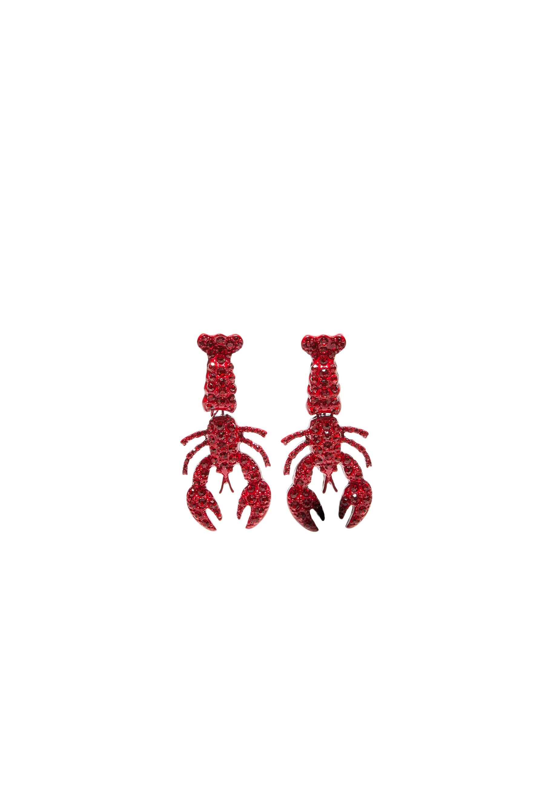 Rhinestone lobster earrings — Red