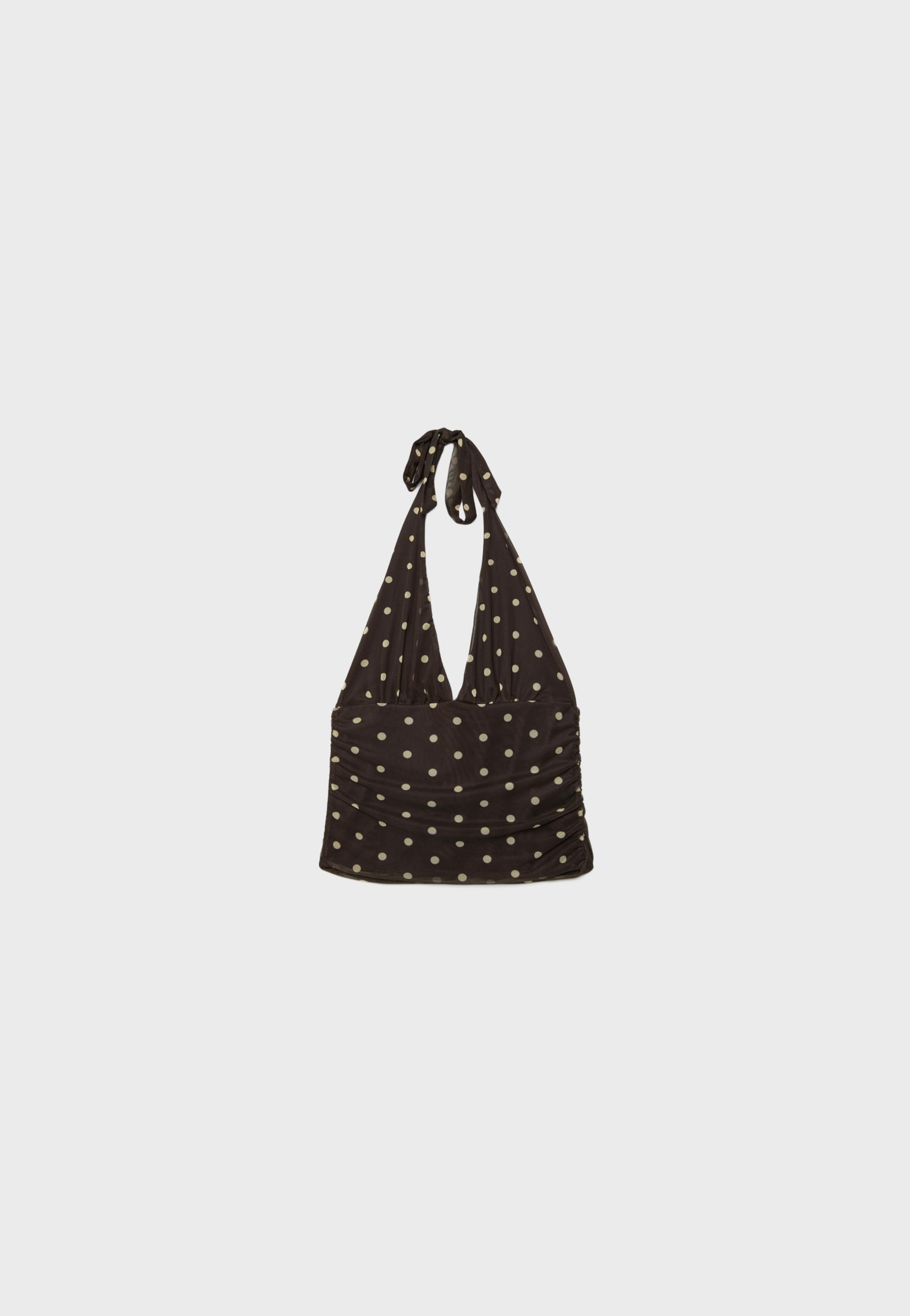 Polka dot mesh halter top — Brown