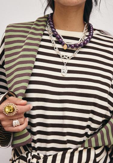 Striped long sleeve T-shirt — Ecru 3