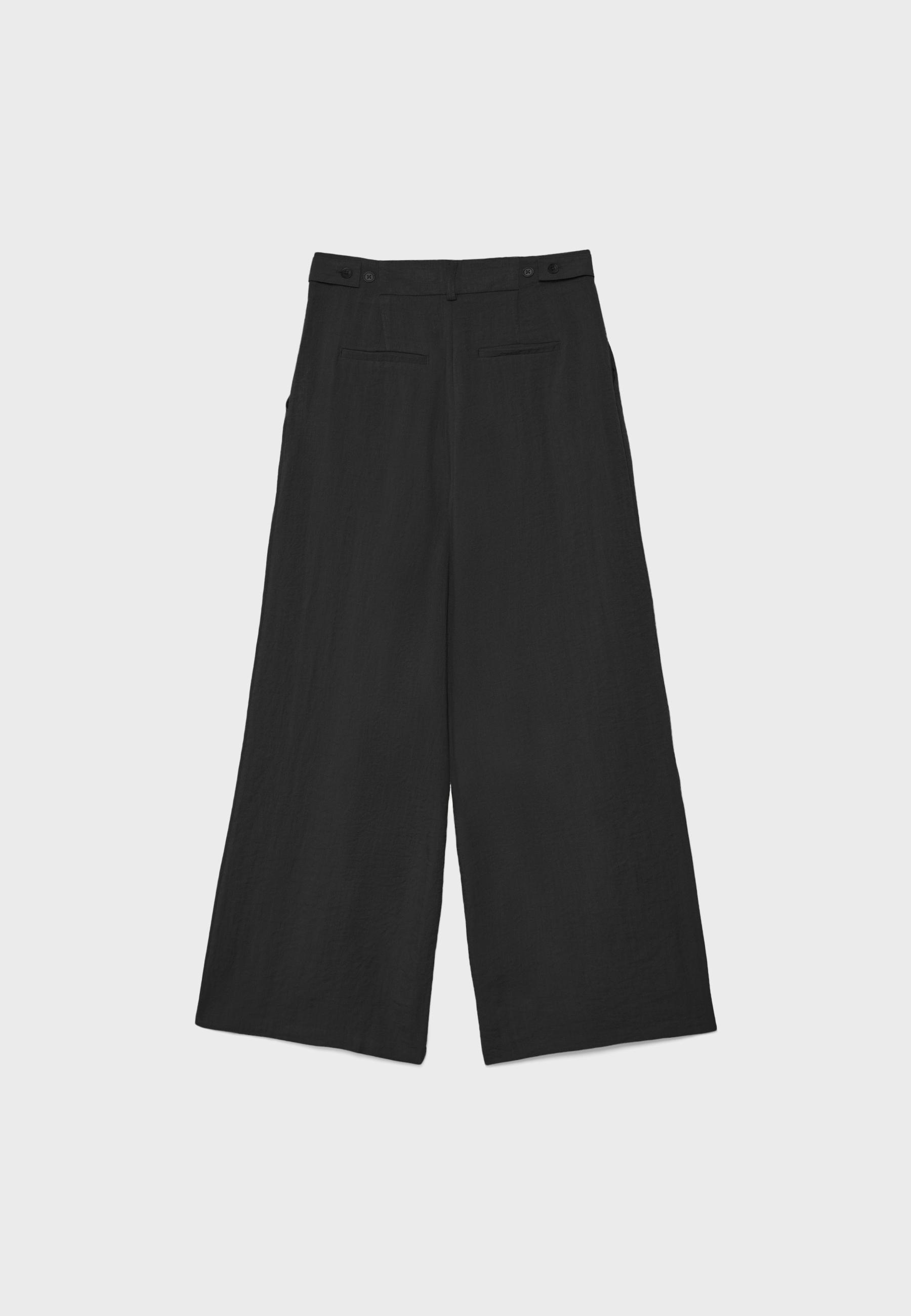 Adjustable rustic wide-leg trousers — Black