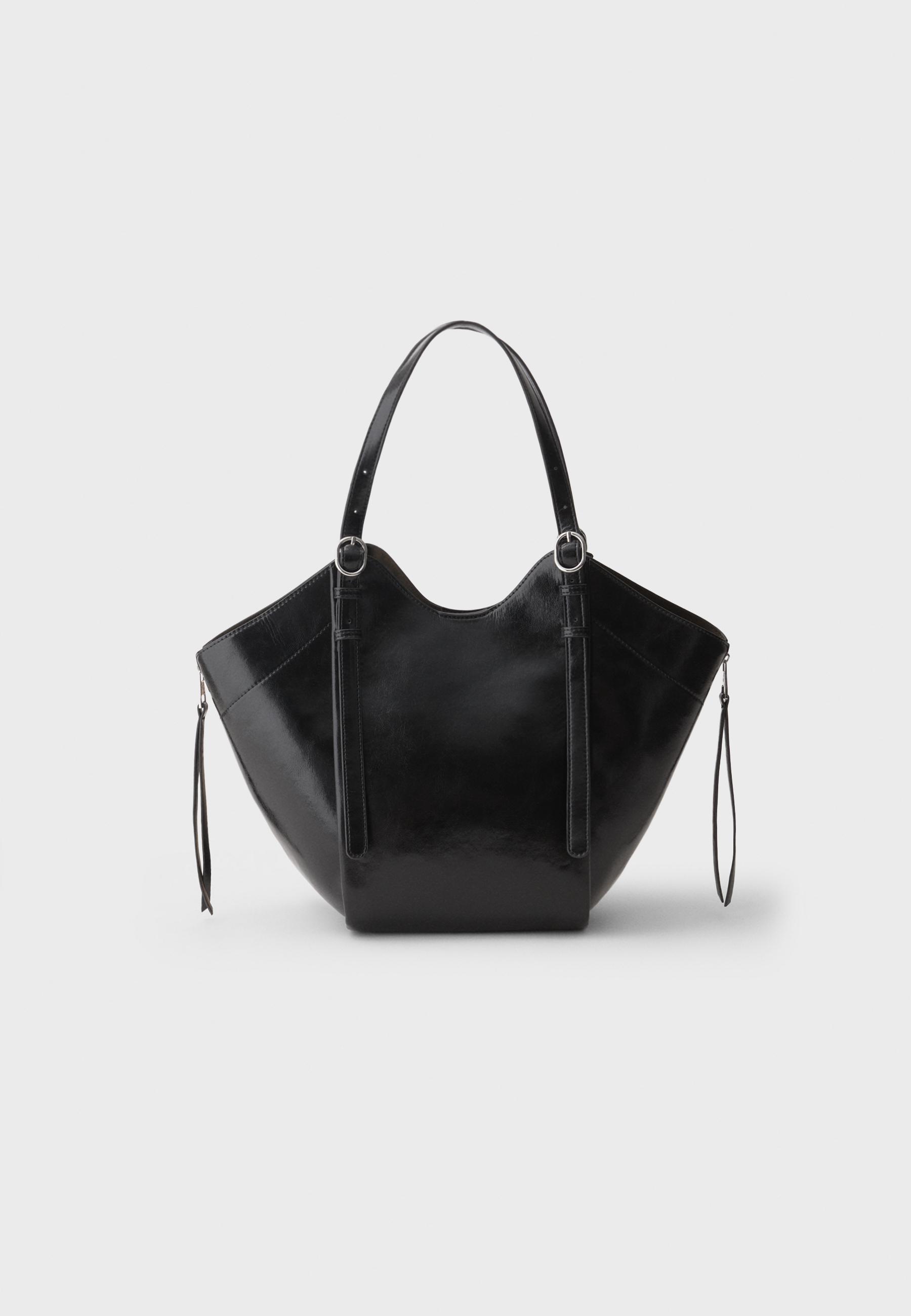 Stradivarius Τσάντα Ώμου Shopper Με Αγκράφες Μαύρο Os