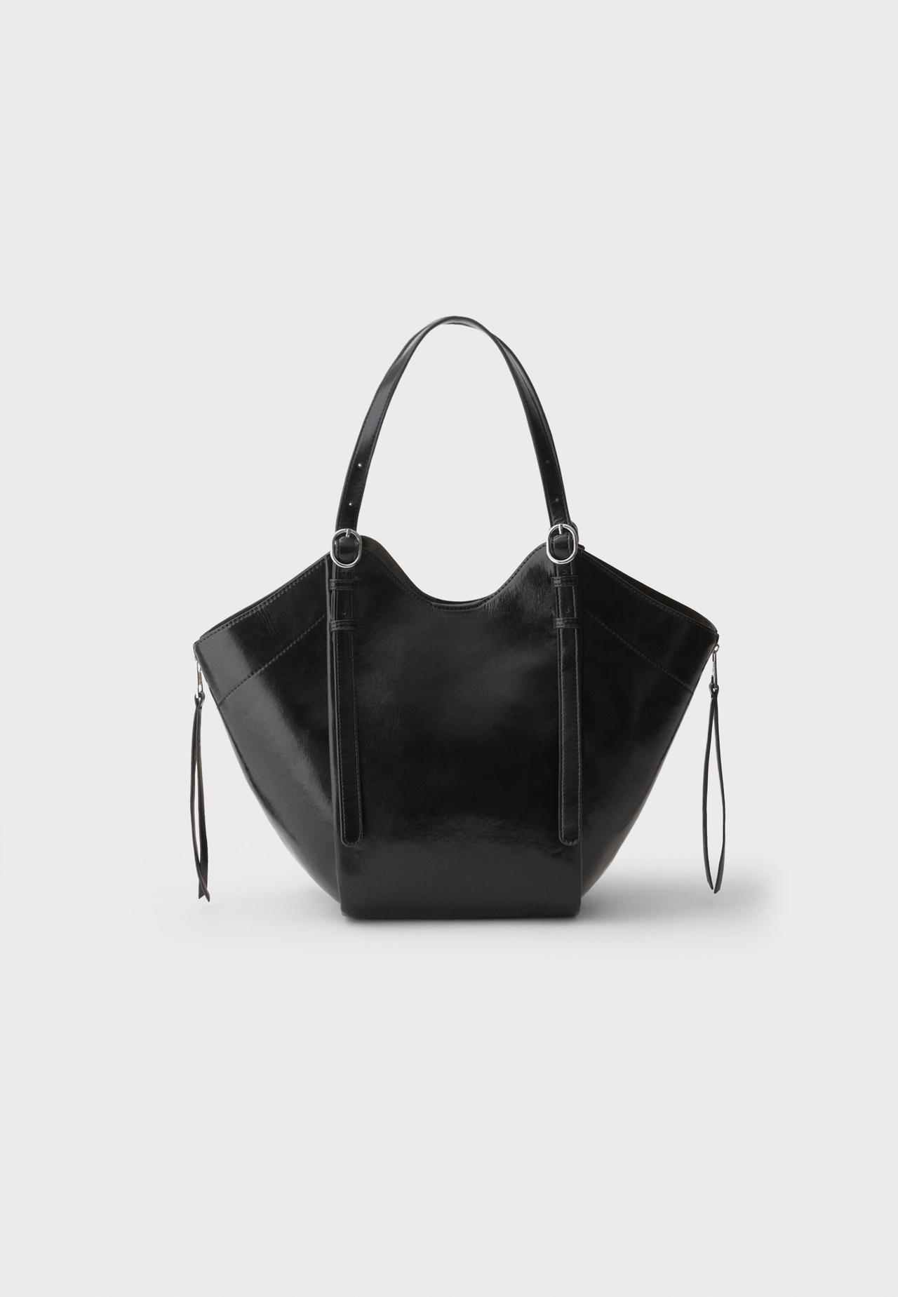 Shoulder shopper bag with buckles — Black