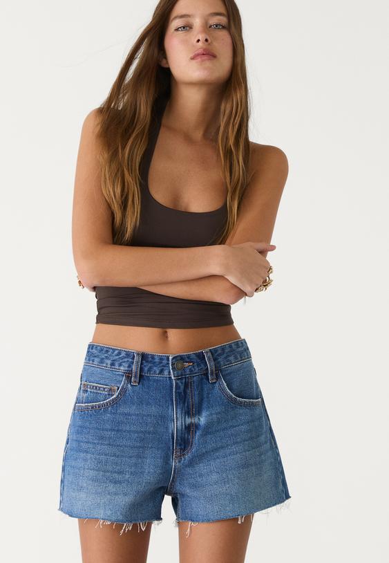 mid rise denim shorts