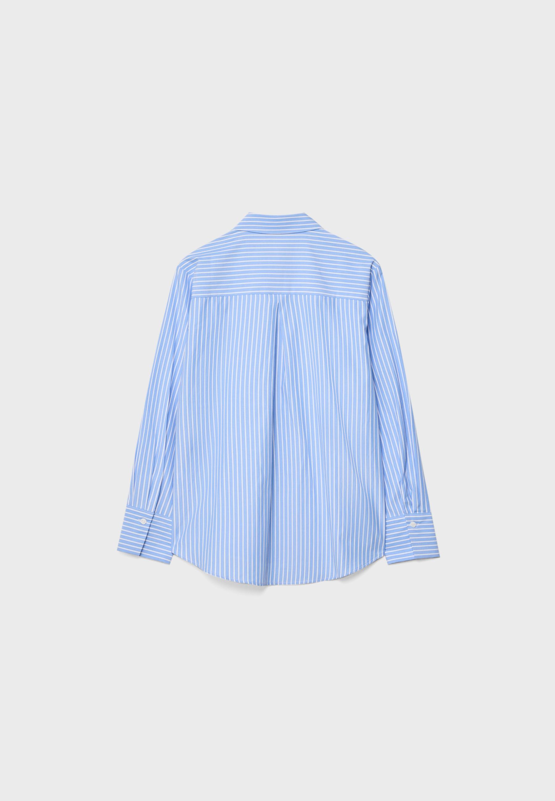 Basic striped poplin shirt with pocket — Denim blue