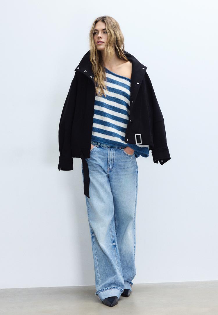 Stradivarius Pulover Din Tricot Cu Decolteu Barcă Azulina Xs