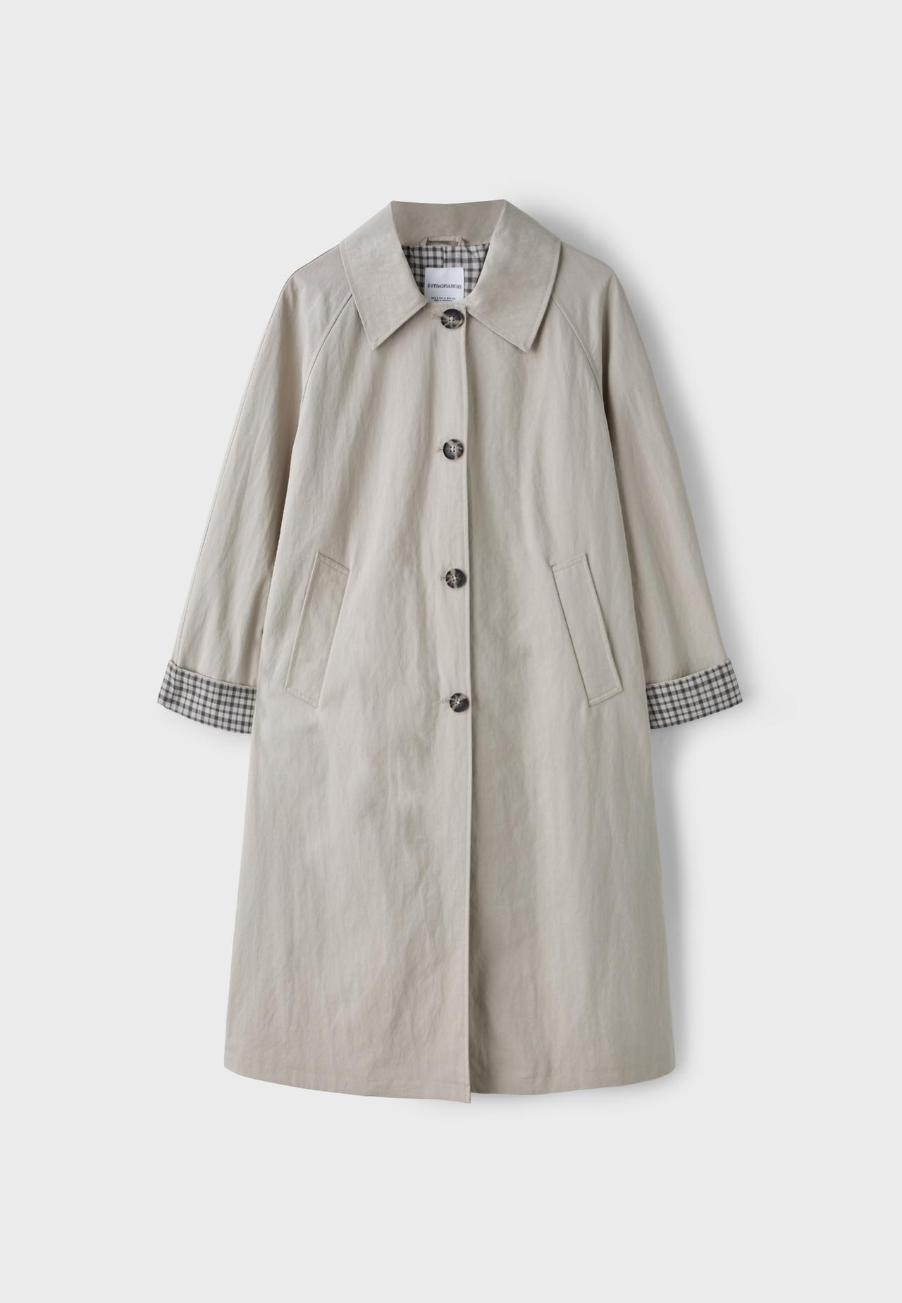 Long check-lined trench coat — Beige