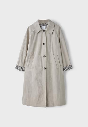 Long check-lined trench coat — Beige 7