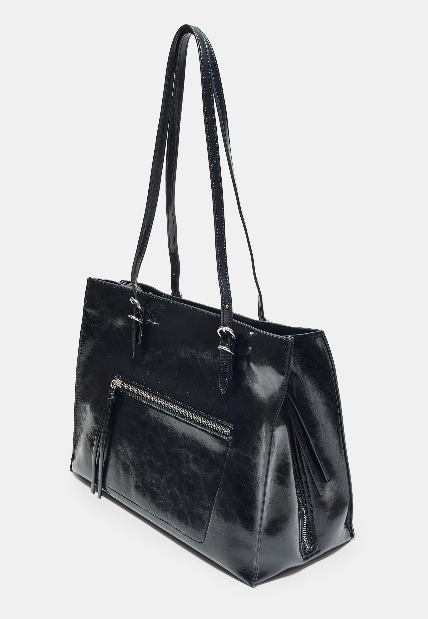 Leather effect shopper bag with zips — Black