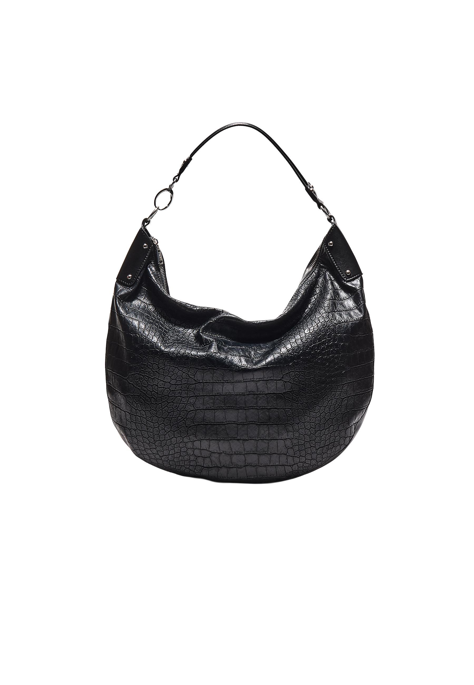 Mock croc hobo shoulder bag — Black