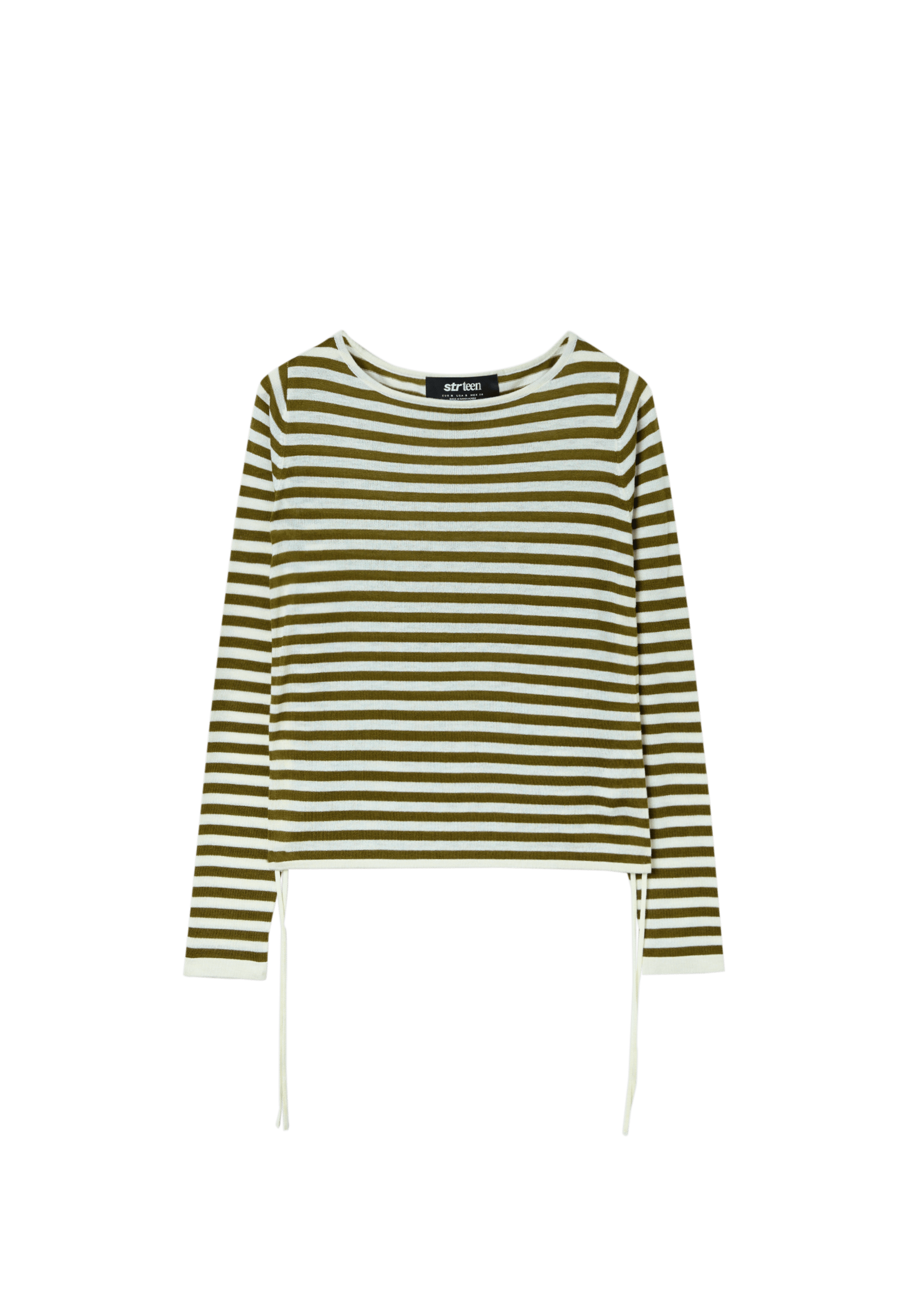 Striped jumper with side ruching — Khaki