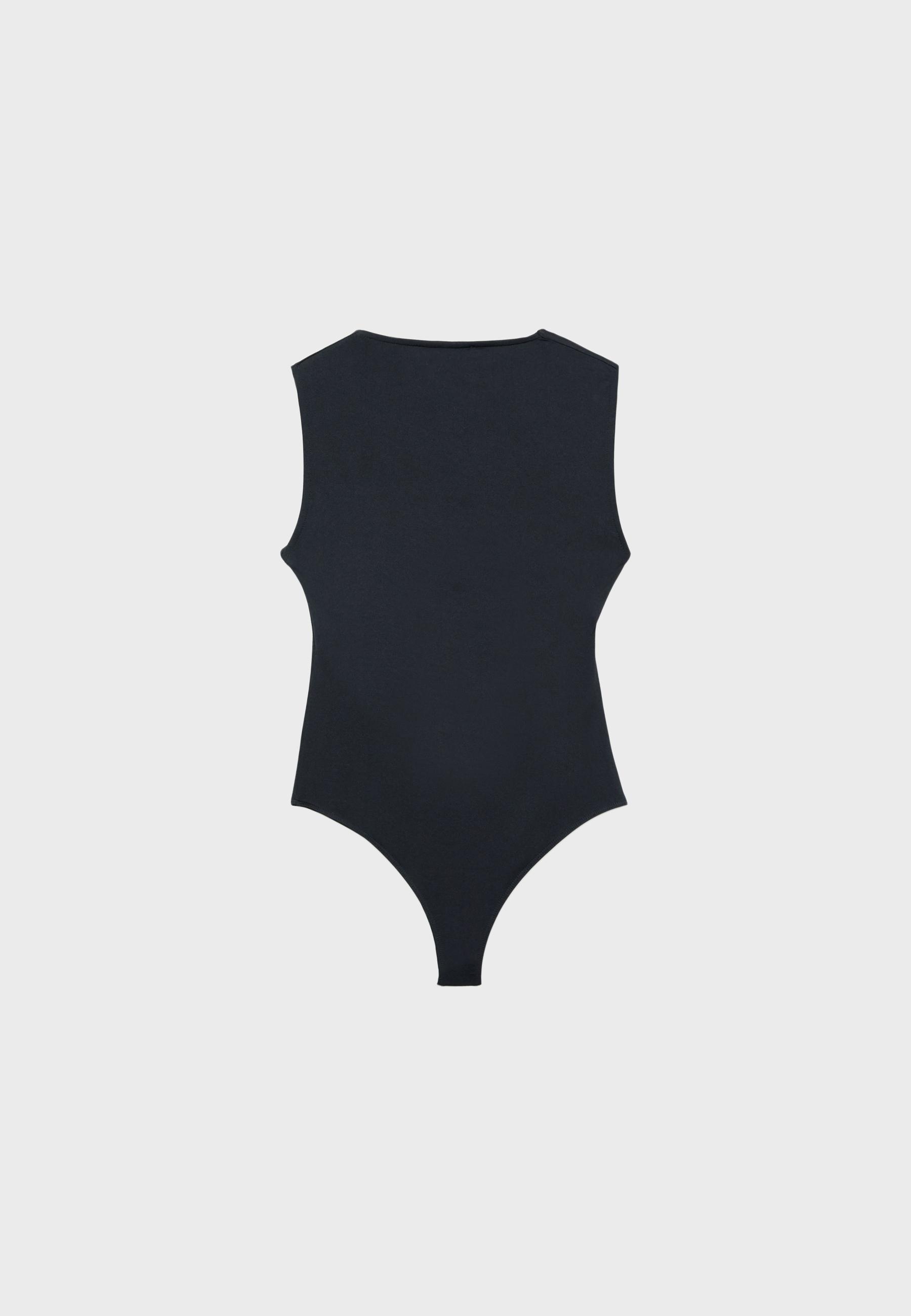Polyamide square neckline bodysuit — Black